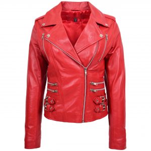 BUNERI Biker Cuero Cara Roja Cross Zip Mujer