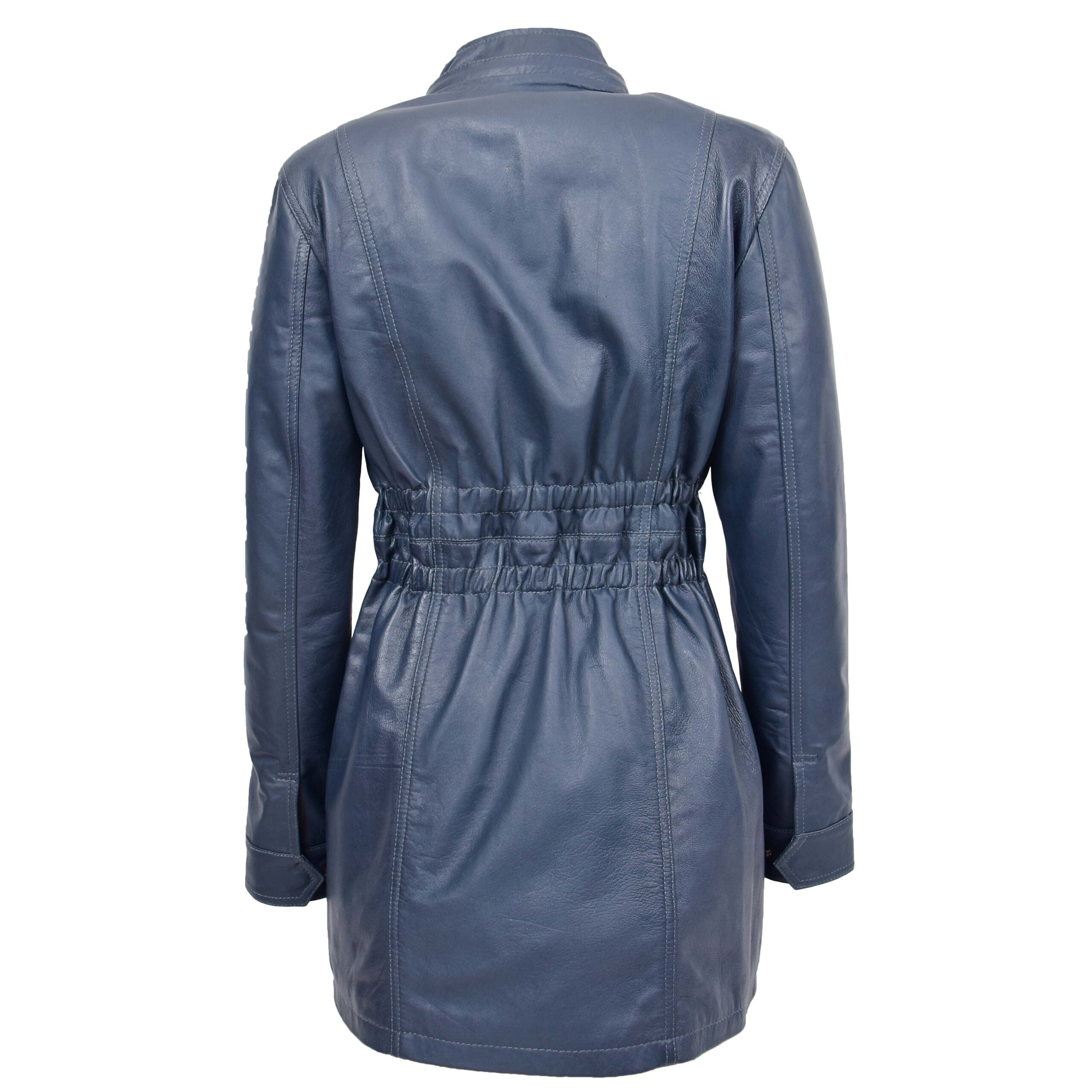 BUNERI Abrigo de Cuero Azul para Mujer con Capucha Extraíble - Imagen 5