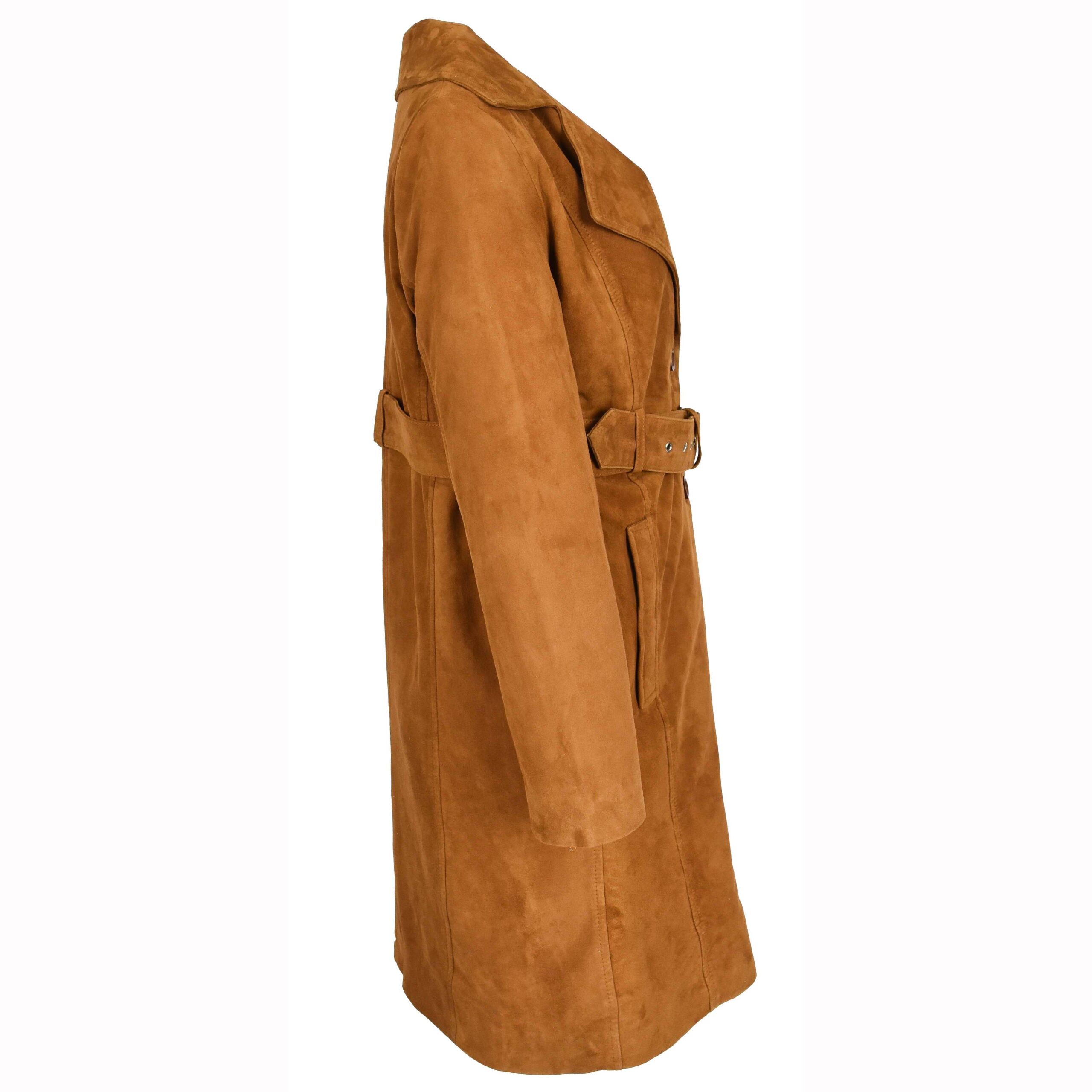 BUNERI Trench de Ante de Cabra para Mujer 3/4 Longitud Coñac con Cinturón - Imagen 3