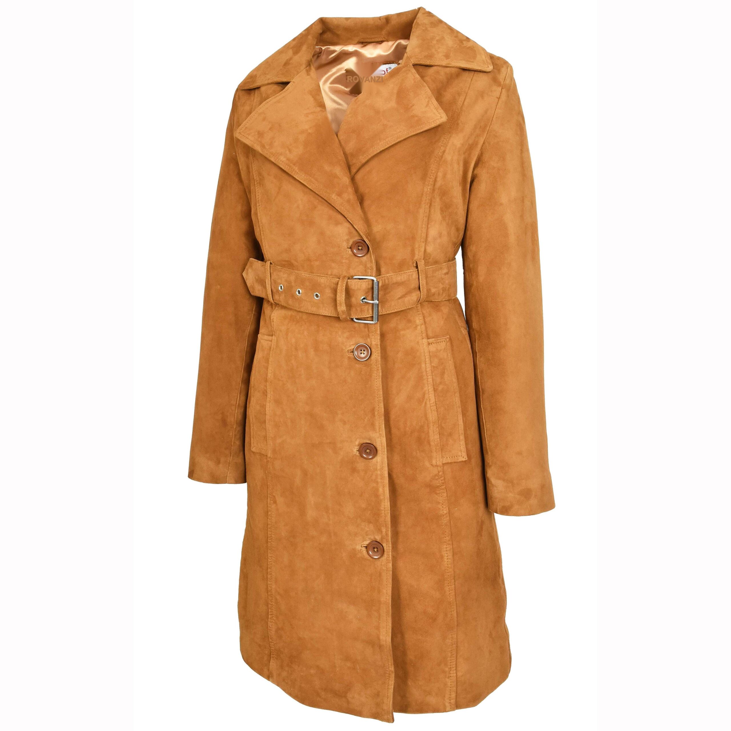 BUNERI Trench de Ante de Cabra para Mujer 3/4 Longitud Coñac con Cinturón - Imagen 4