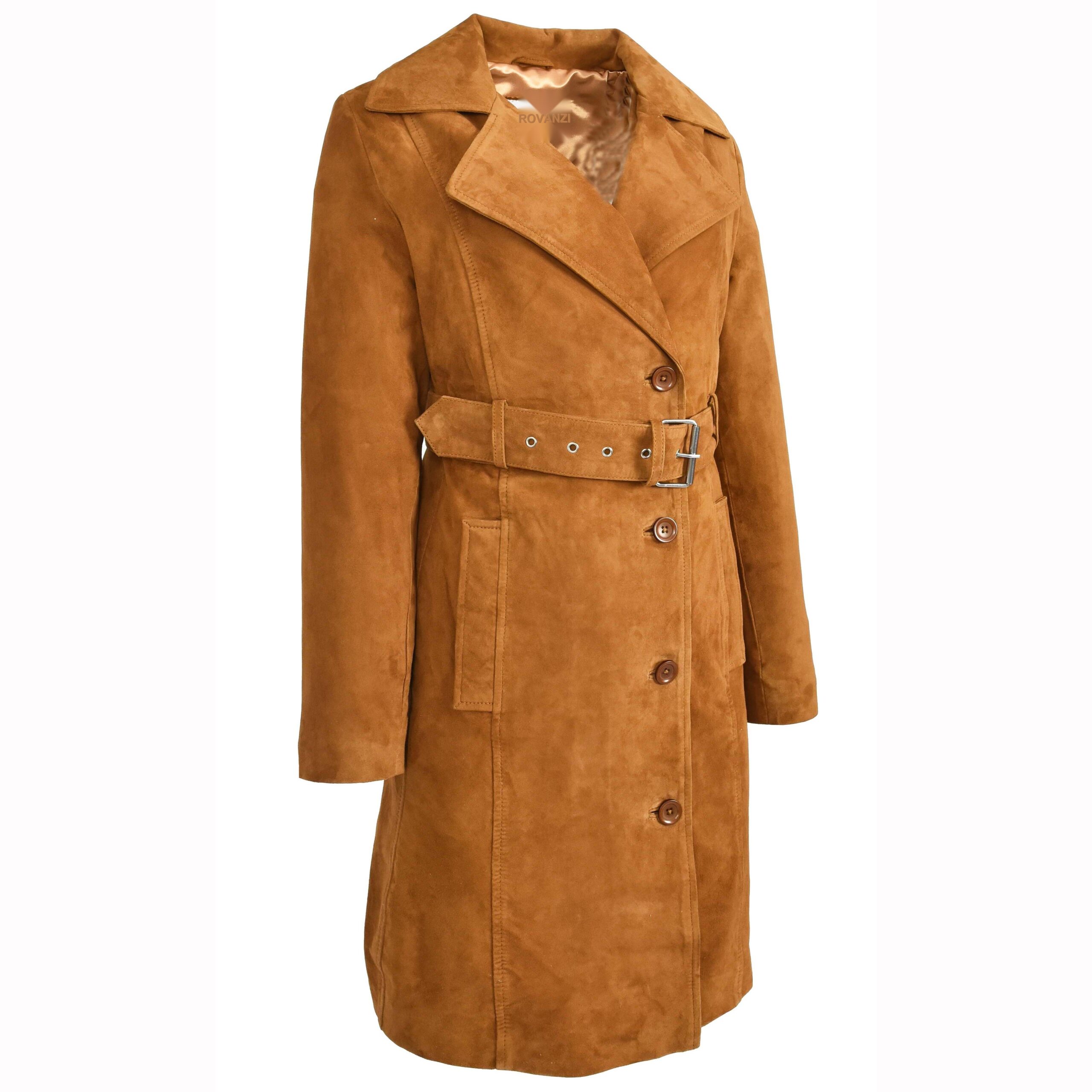 BUNERI Trench de Ante de Cabra para Mujer 3/4 Longitud Coñac con Cinturón - Imagen 5