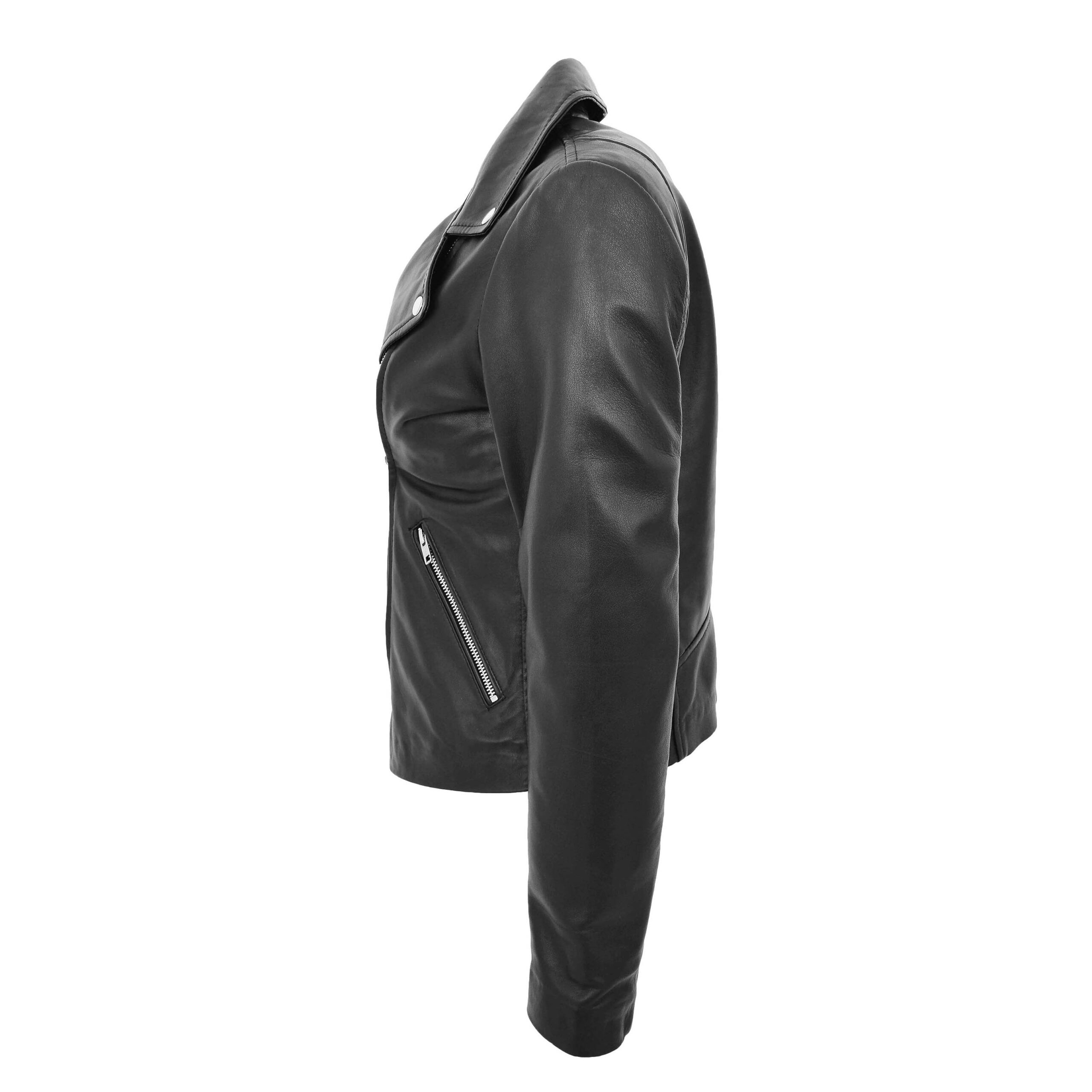 BUNERI Chaqueta Mujer Cuero Estilo Biker Cremallera Cruzada Negra - Imagen 6