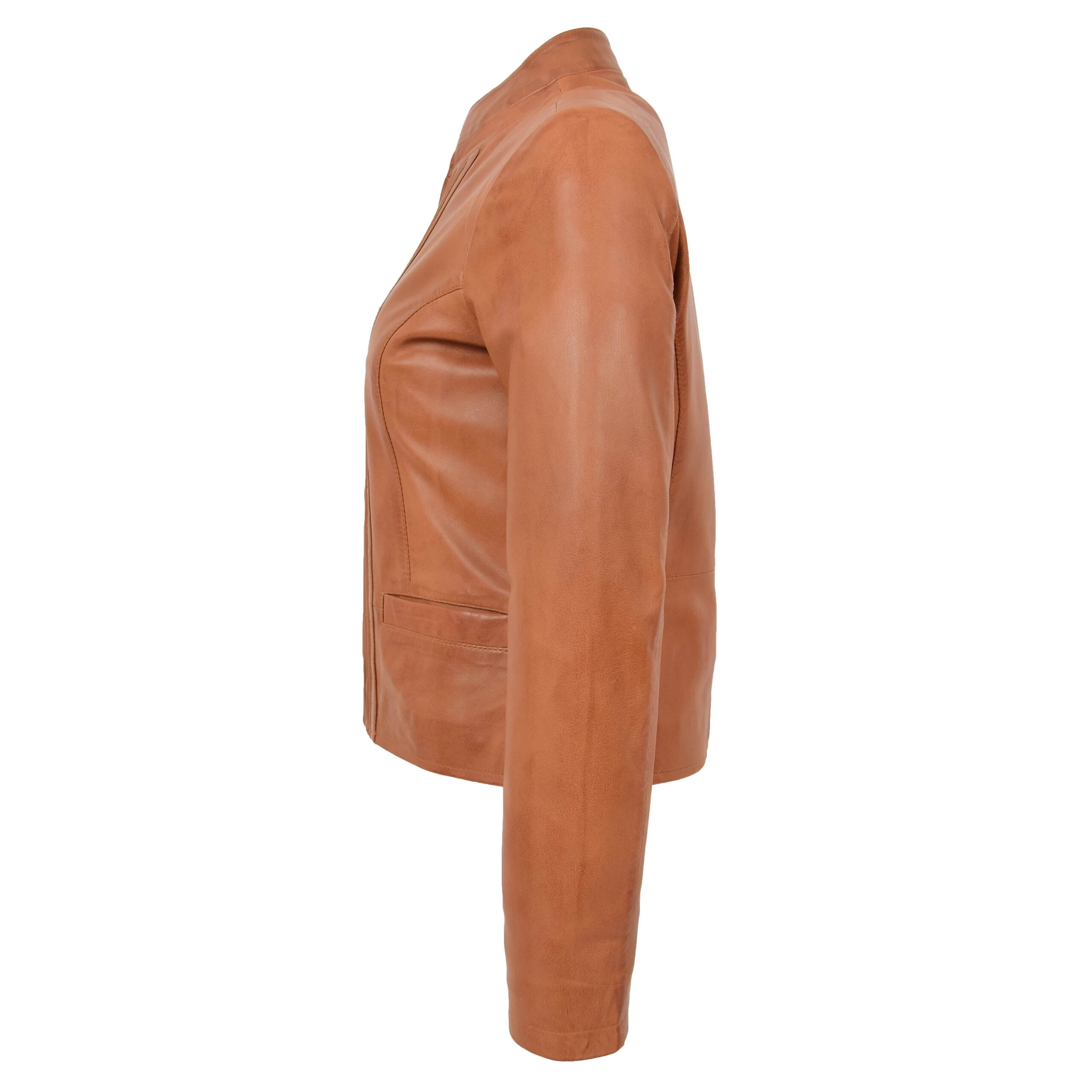 BUNERI Chaqueta de Cuero Casual con Cuello Alto para Mujer Tan - Imagen 6