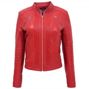 BUNERI Chaqueta Mujer Cuero Biker Clasico Estilo Roja