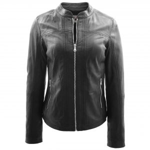 BUNERI Biker Cuero Tayla Negra Estilo Clásico