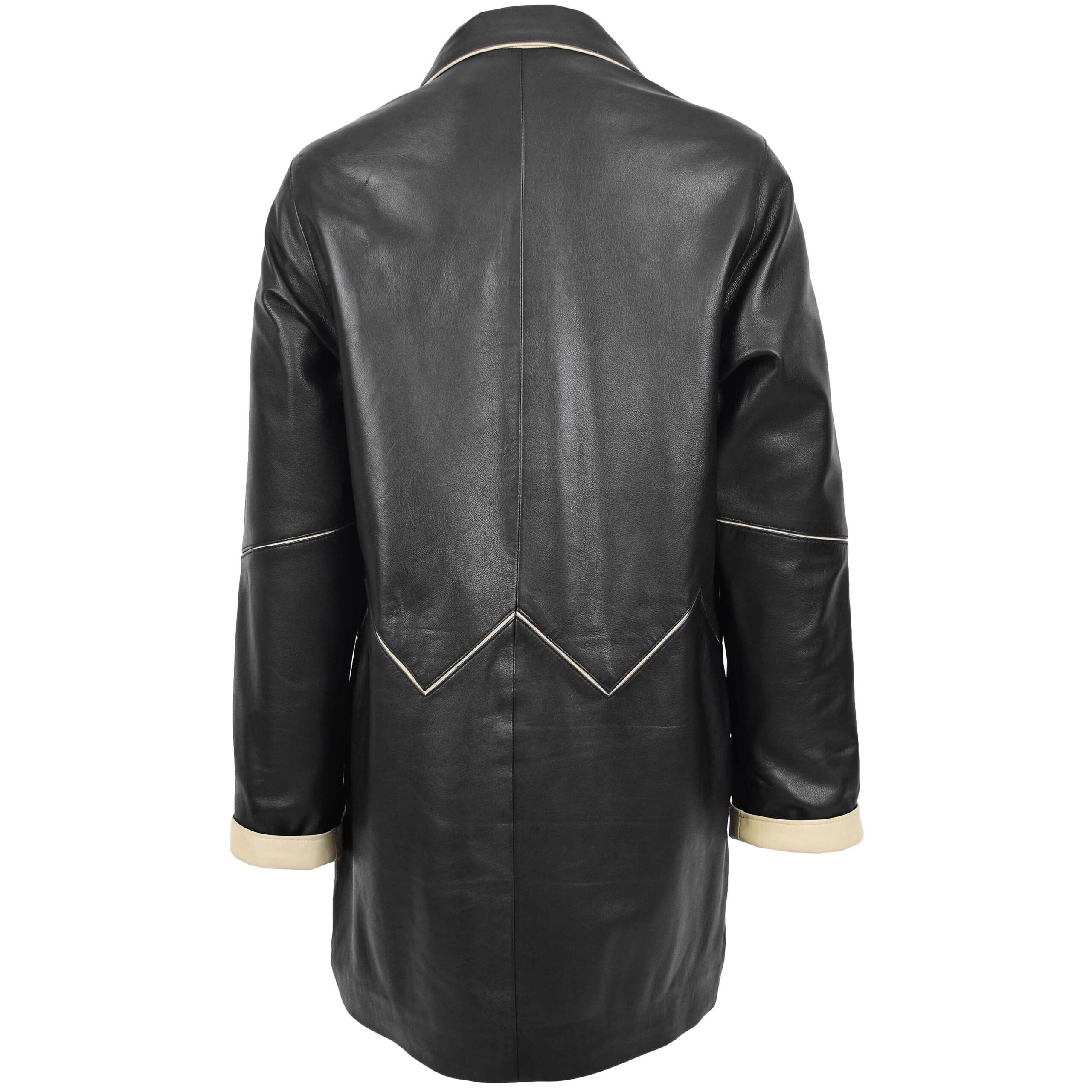BUNERI Abrigo Mujer Cuero 3/4 Largo Estilo Clasico Negro Beige - Imagen 2