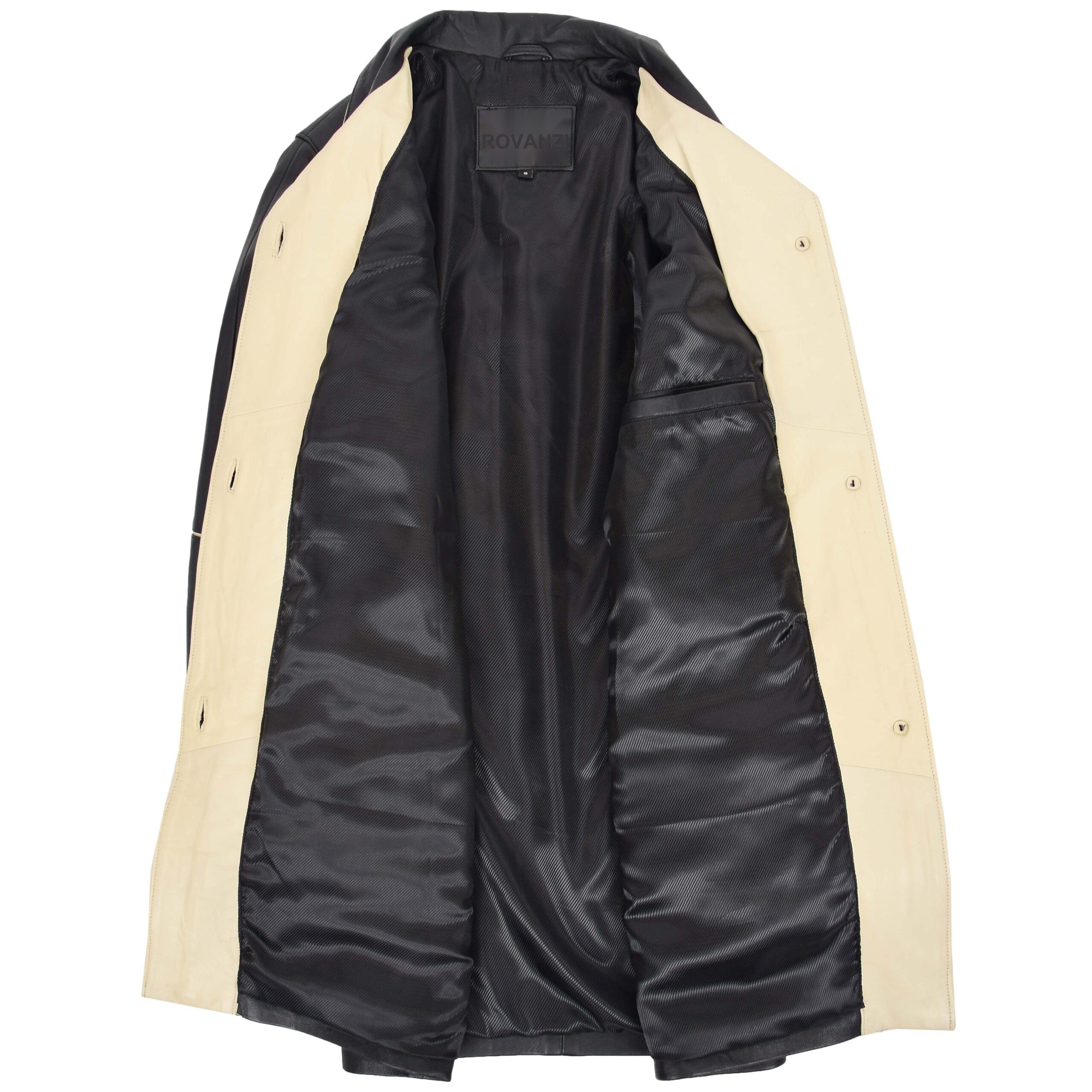 BUNERI Abrigo Mujer Cuero 3/4 Largo Estilo Clasico Negro Beige - Imagen 6