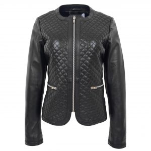 BUNERI de Cuero Joan Negra Acolchada sin Cuello