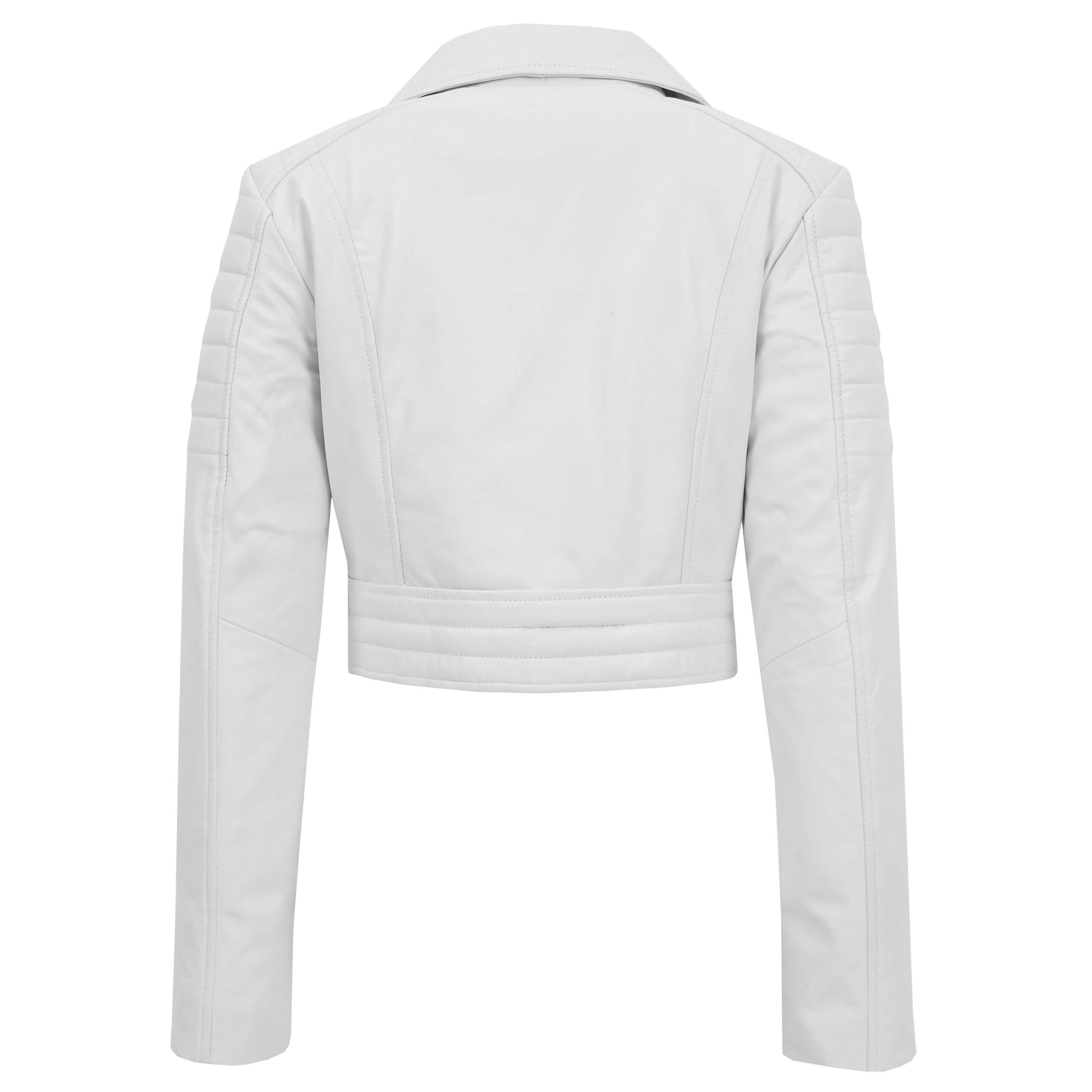 BUNERI Chaqueta de Cuero Blanco Corta Biker para Mujer - Imagen 2