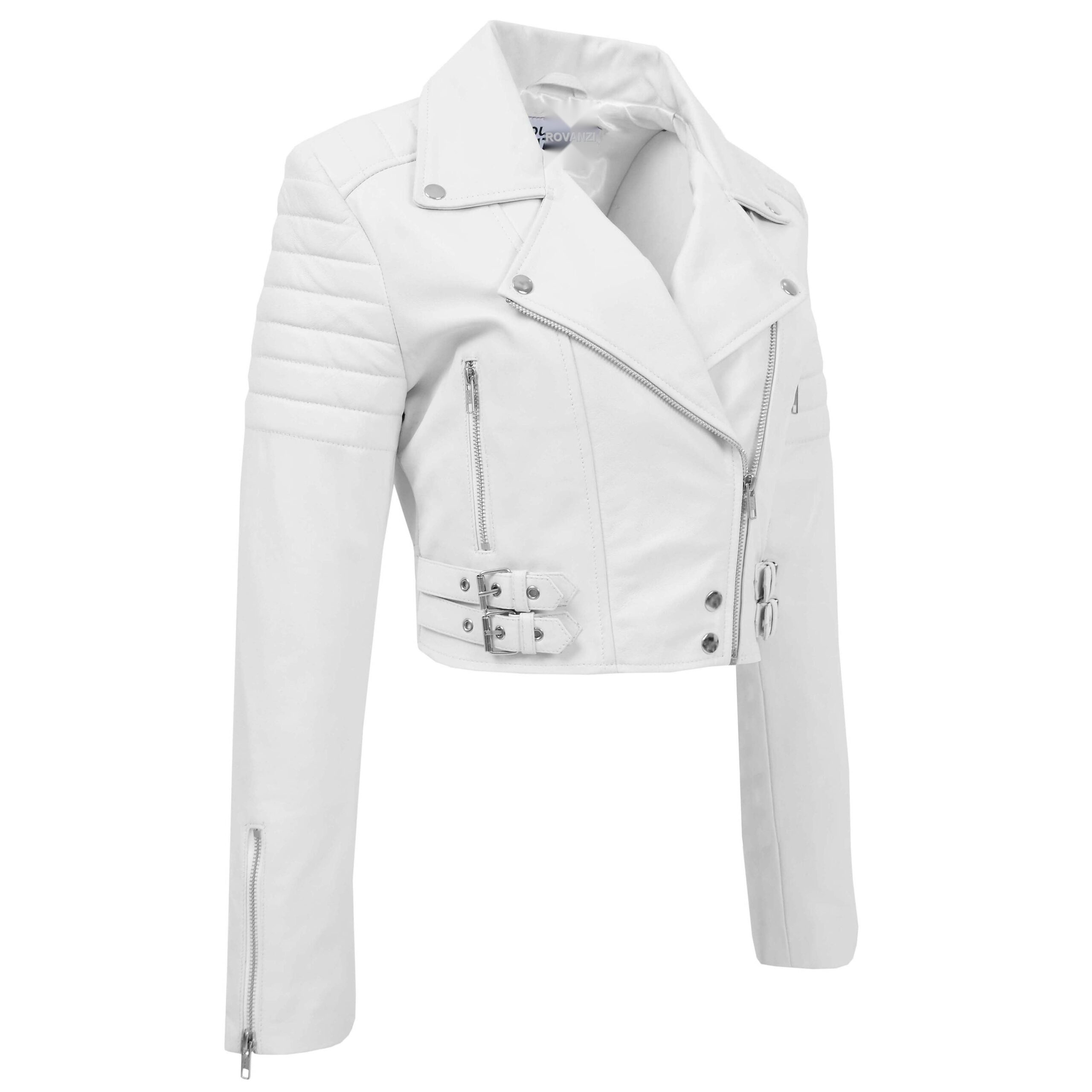 BUNERI Chaqueta de Cuero Blanco Corta Biker para Mujer - Imagen 4