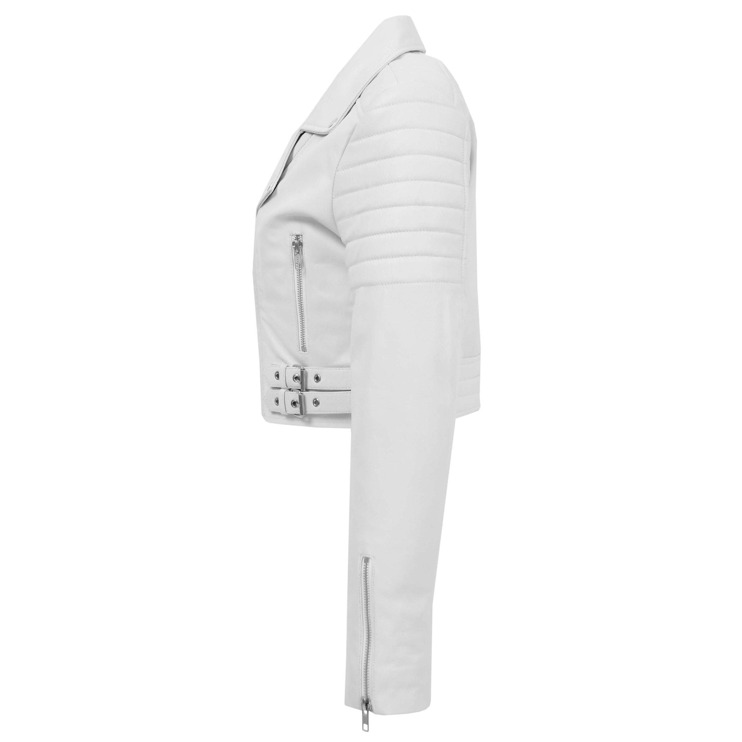 BUNERI Chaqueta de Cuero Blanco Corta Biker para Mujer - Imagen 6