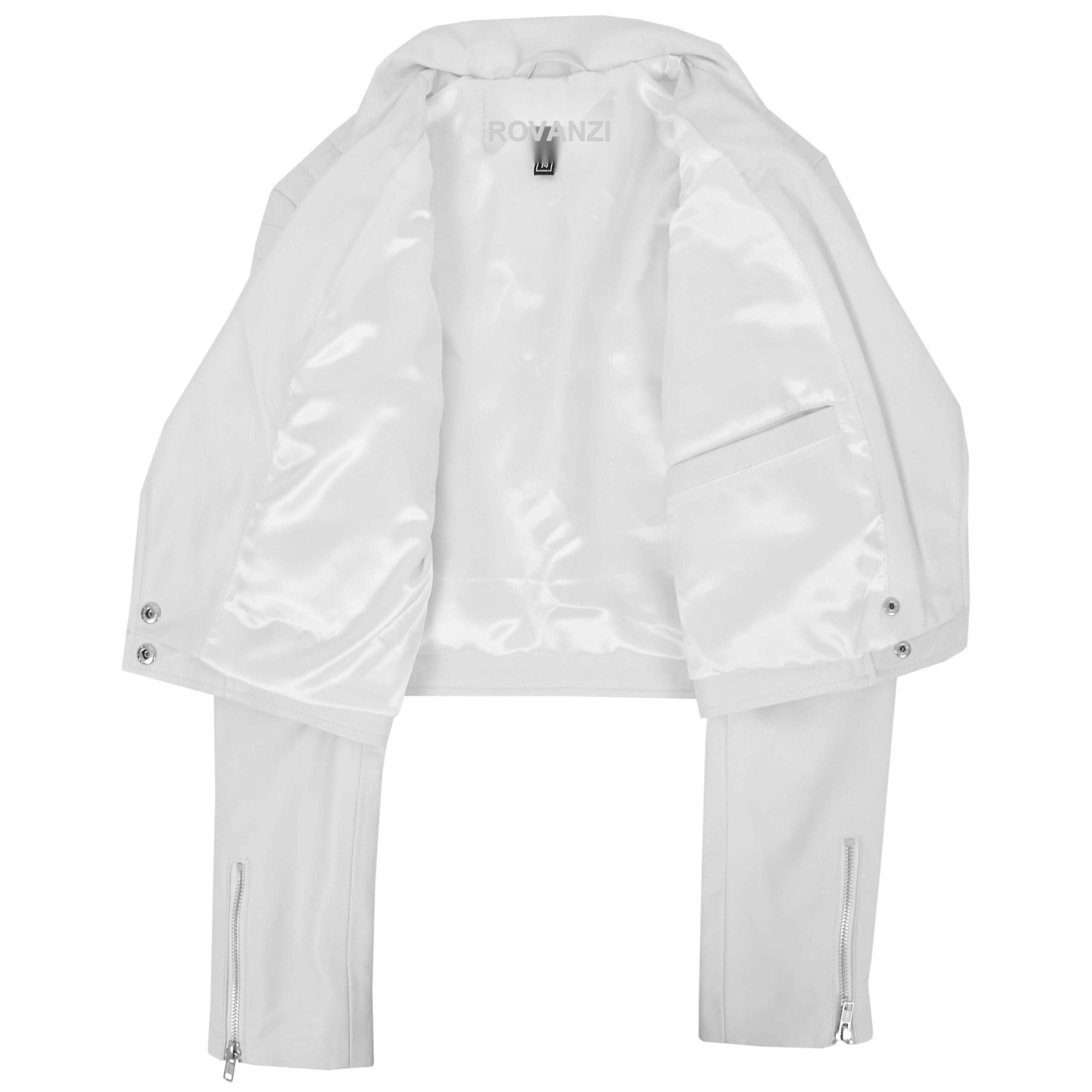 BUNERI Chaqueta de Cuero Blanco Corta Biker para Mujer - Imagen 7