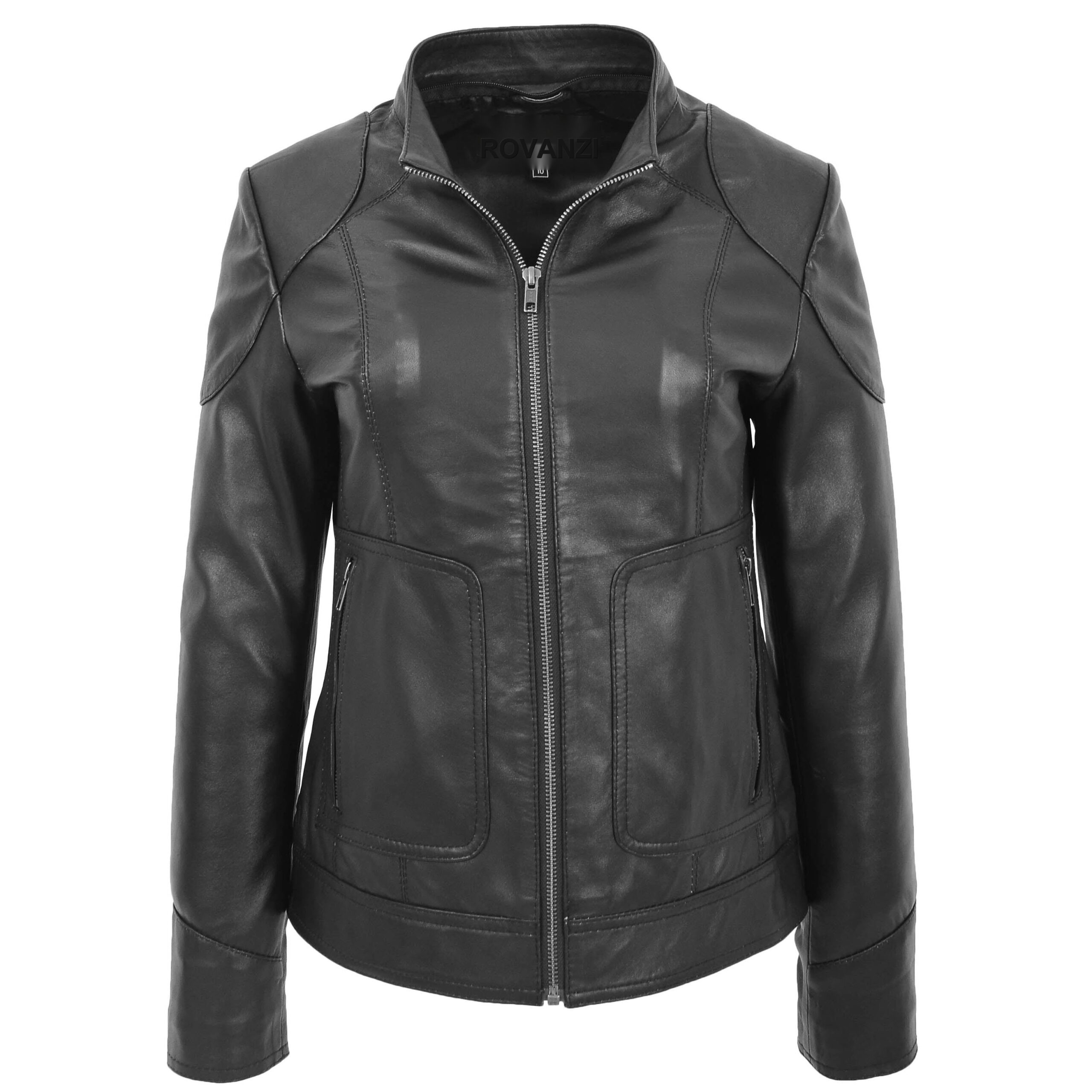 BUNERI Abrigo de Cuero Negro con Capucha Desmontable para Mujer - Imagen 4