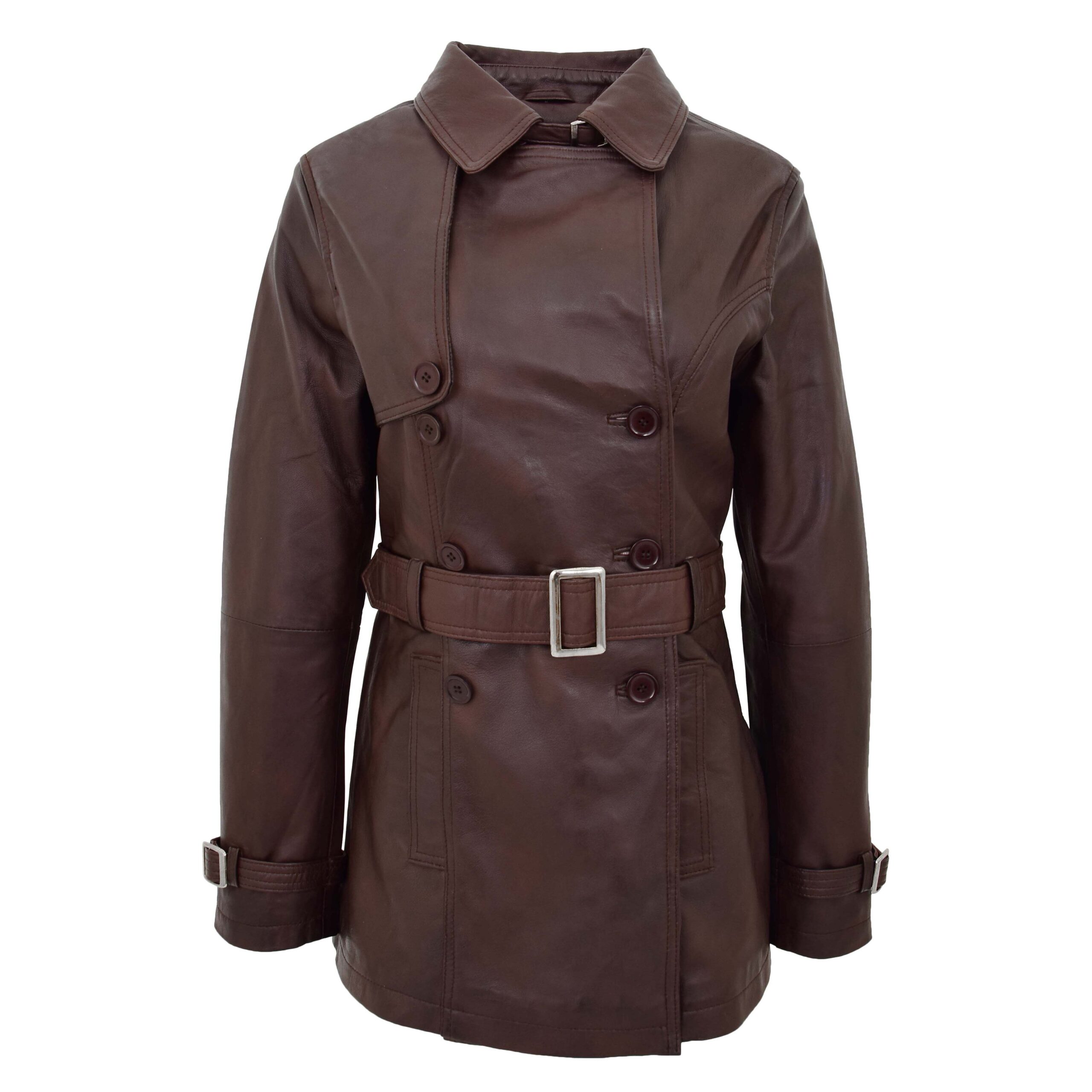 BUNERI Trench de Cuero Doble Botonadura para Mujer Marrón Sienna - Imagen 3