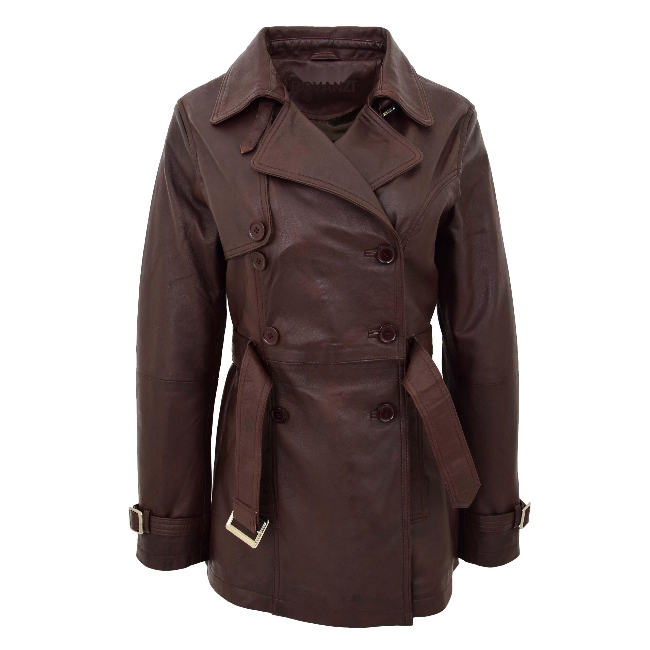 BUNERI Trench de Cuero Doble Botonadura para Mujer Marrón Sienna - Imagen 4