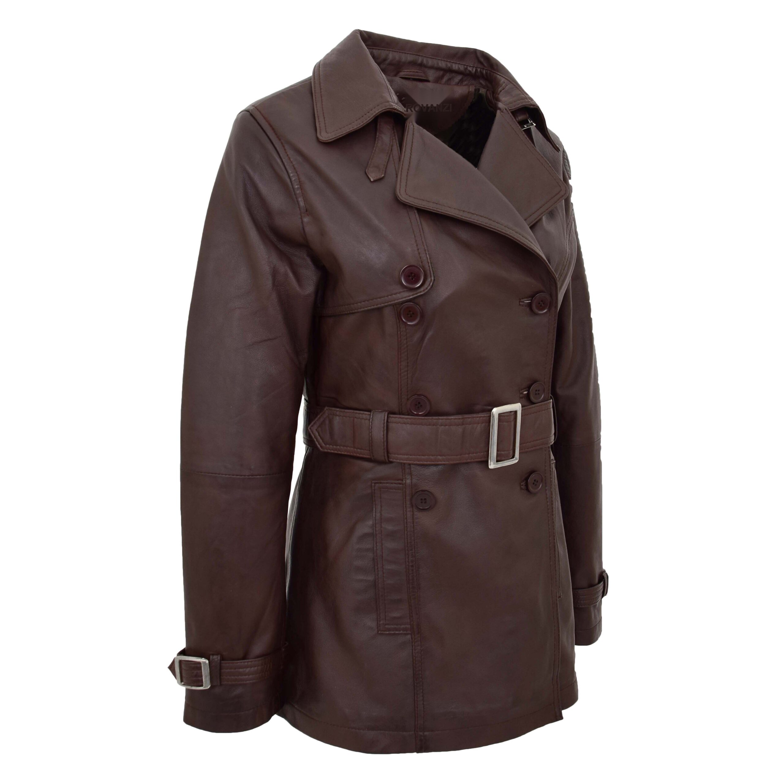 BUNERI Trench de Cuero Doble Botonadura para Mujer Marrón Sienna - Imagen 5