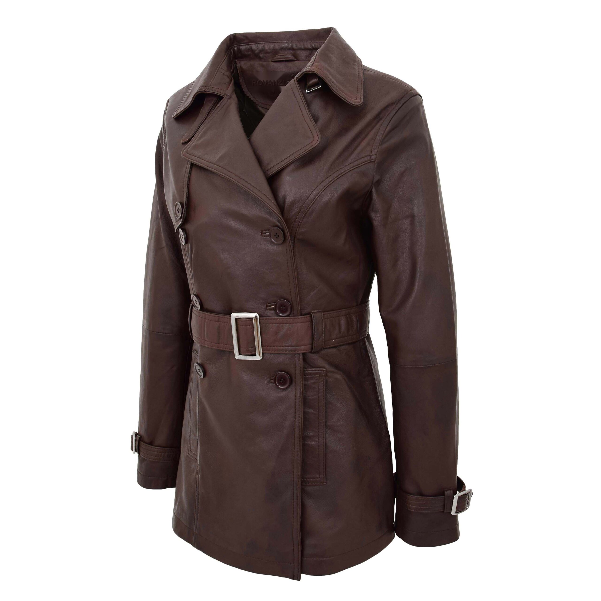 BUNERI Trench de Cuero Doble Botonadura para Mujer Marrón Sienna - Imagen 6