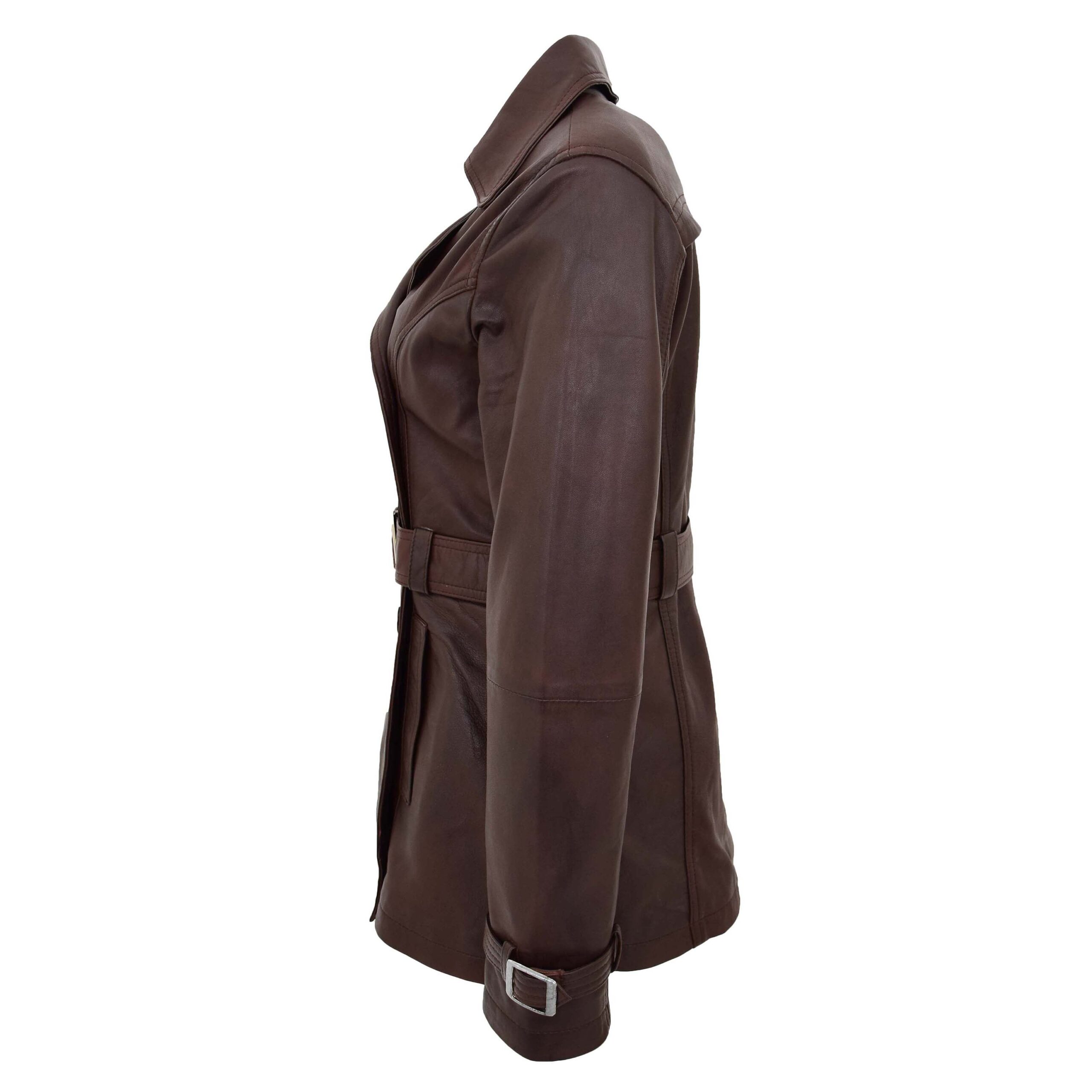 BUNERI Trench de Cuero Doble Botonadura para Mujer Marrón Sienna - Imagen 7
