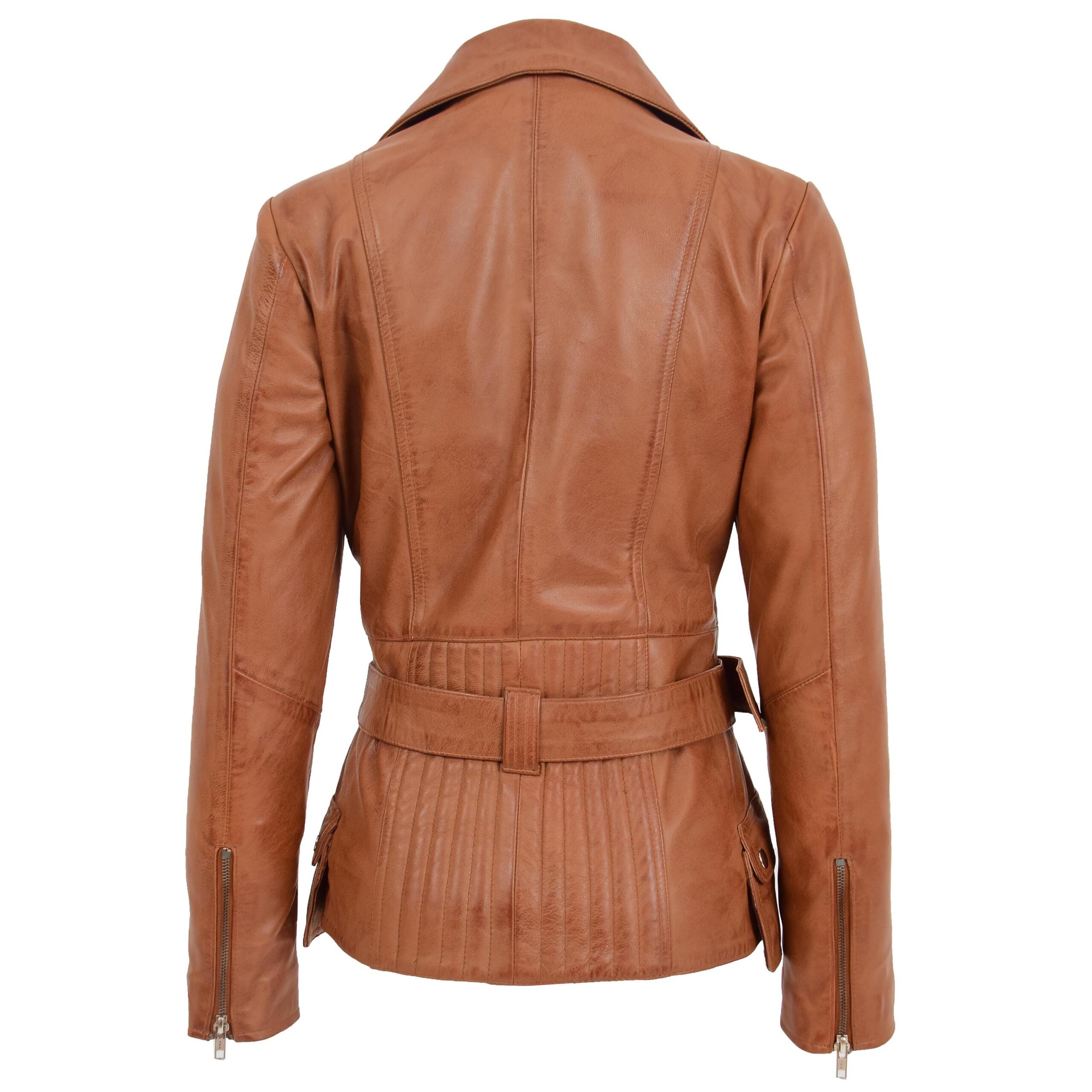 BUNERI Chaqueta Mujer Cuero Biker Largo Cadera Tan - Imagen 2