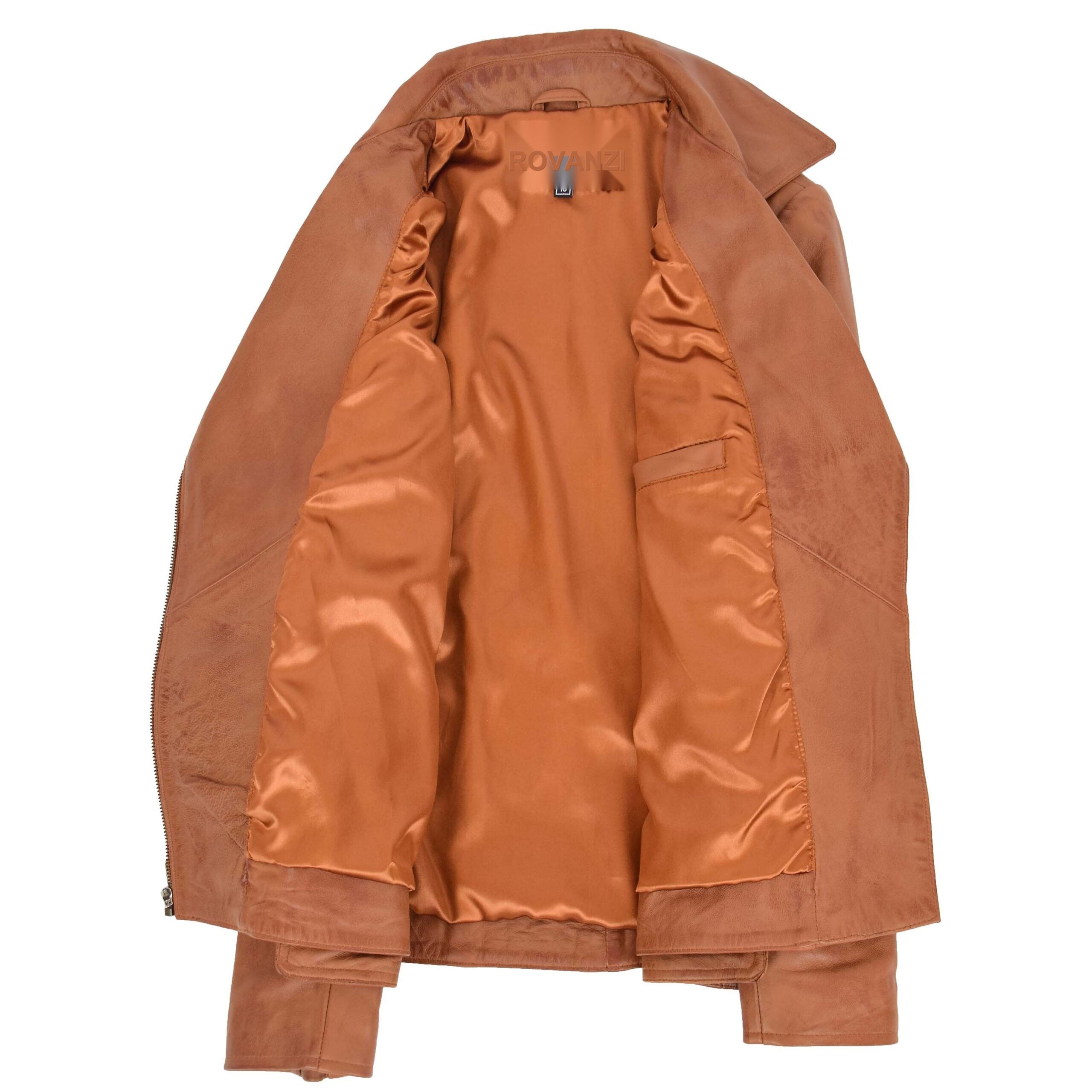 BUNERI Chaqueta Mujer Cuero Biker Largo Cadera Tan - Imagen 7