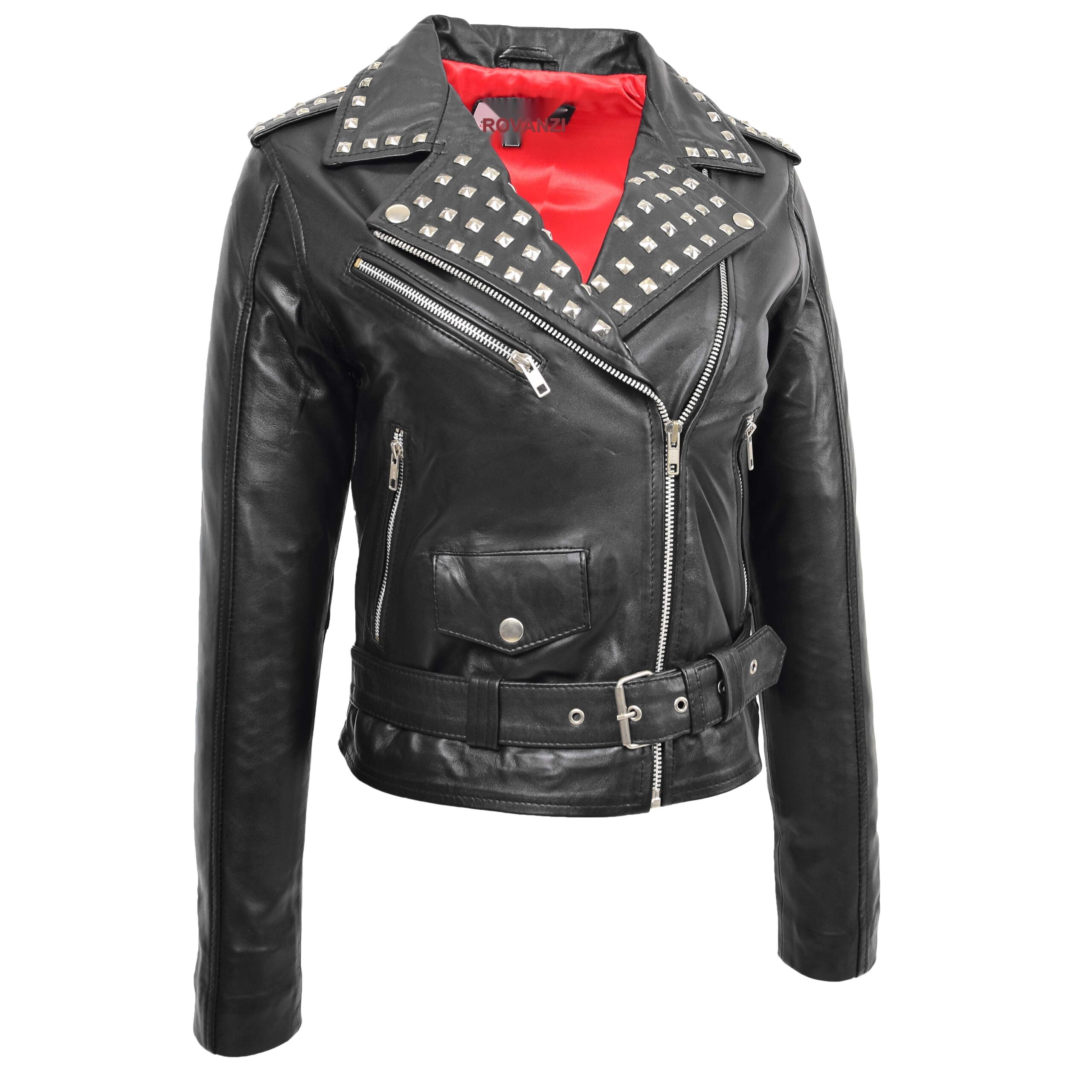 BUNERI Chaqueta Mujer Cuero Tachonada Estilo Brando Negra - Imagen 3