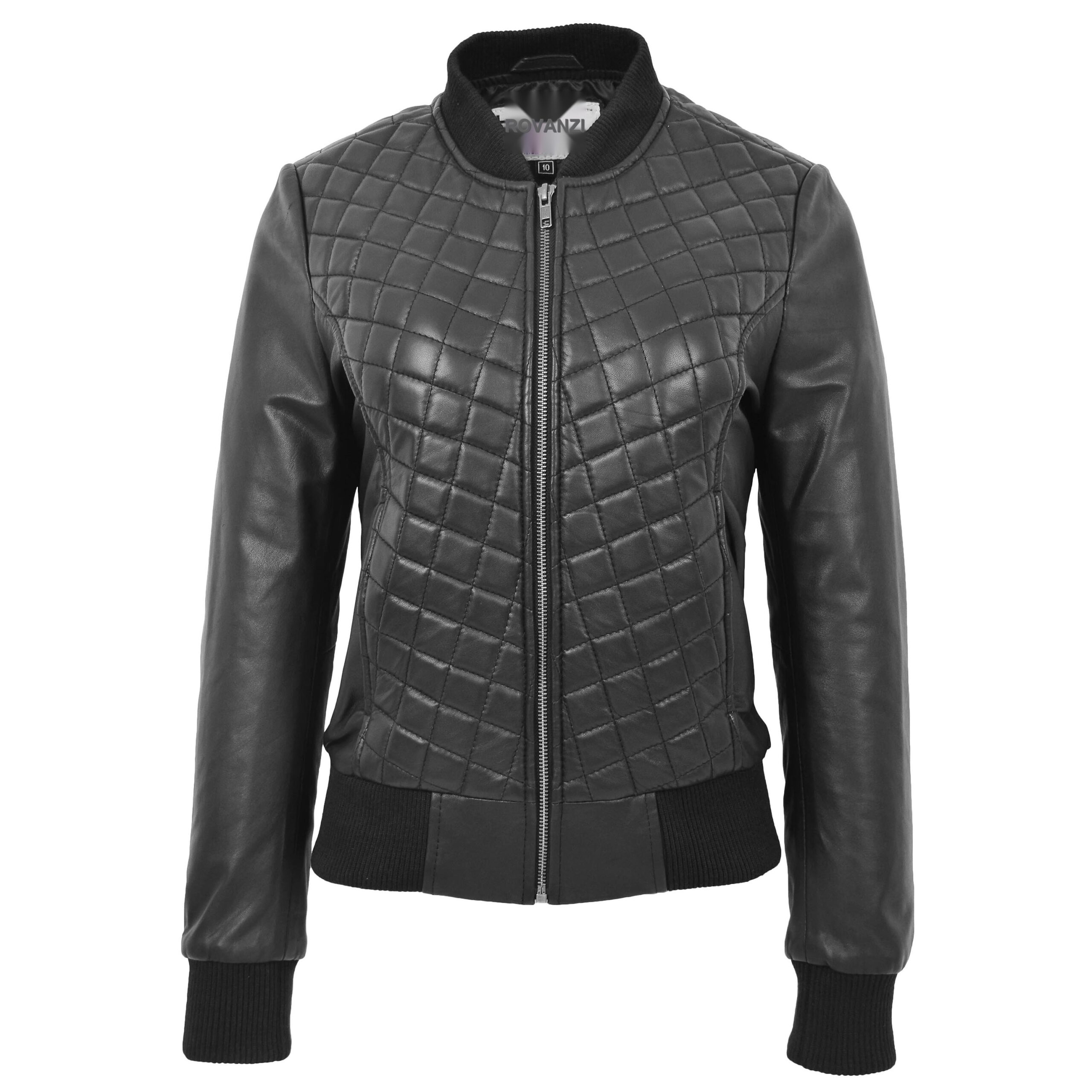BUNERI Bomber Acolchada Sally de Cuero Negro Varsity