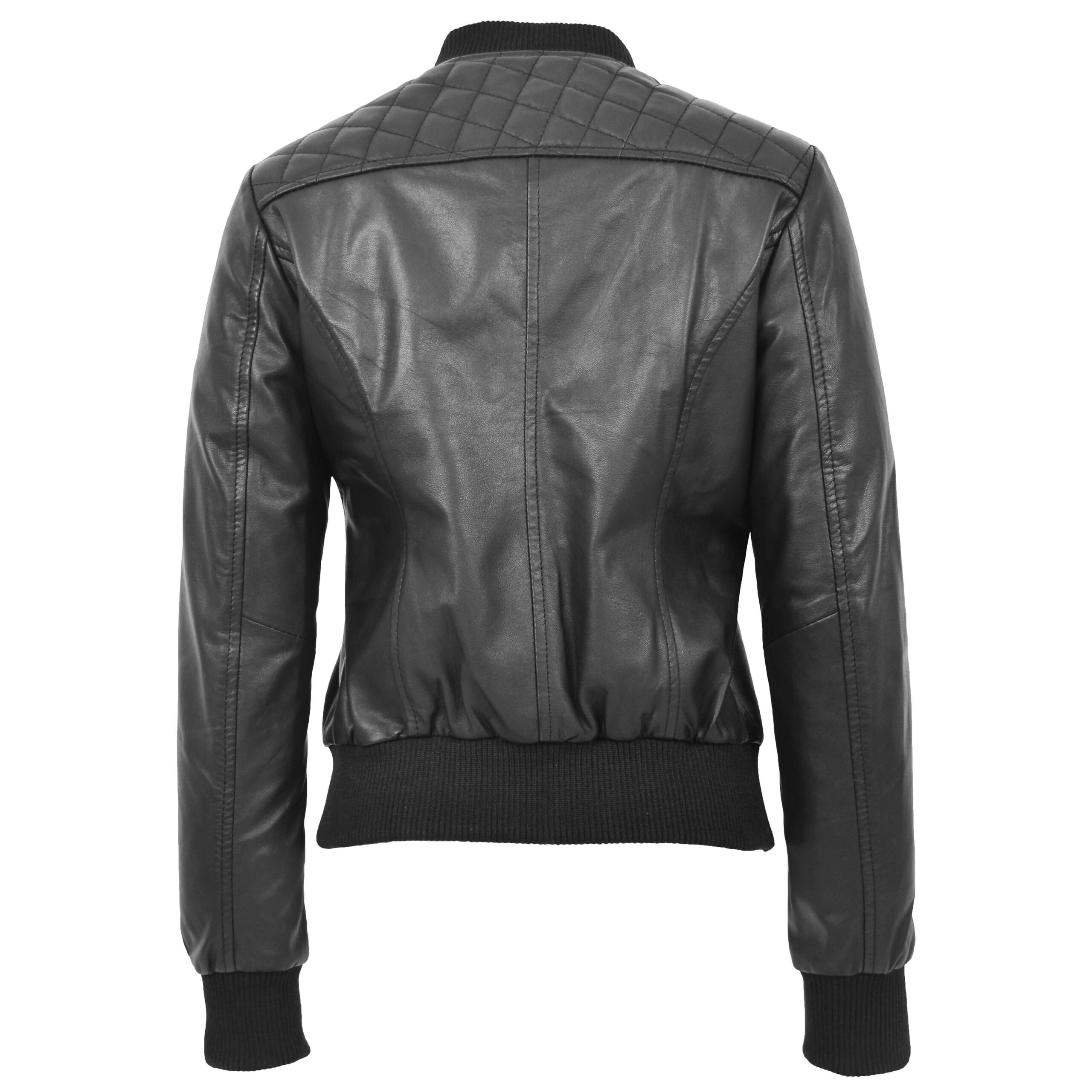 BUNERI Bomber Acolchada Sally de Cuero Negro Varsity - Imagen 2