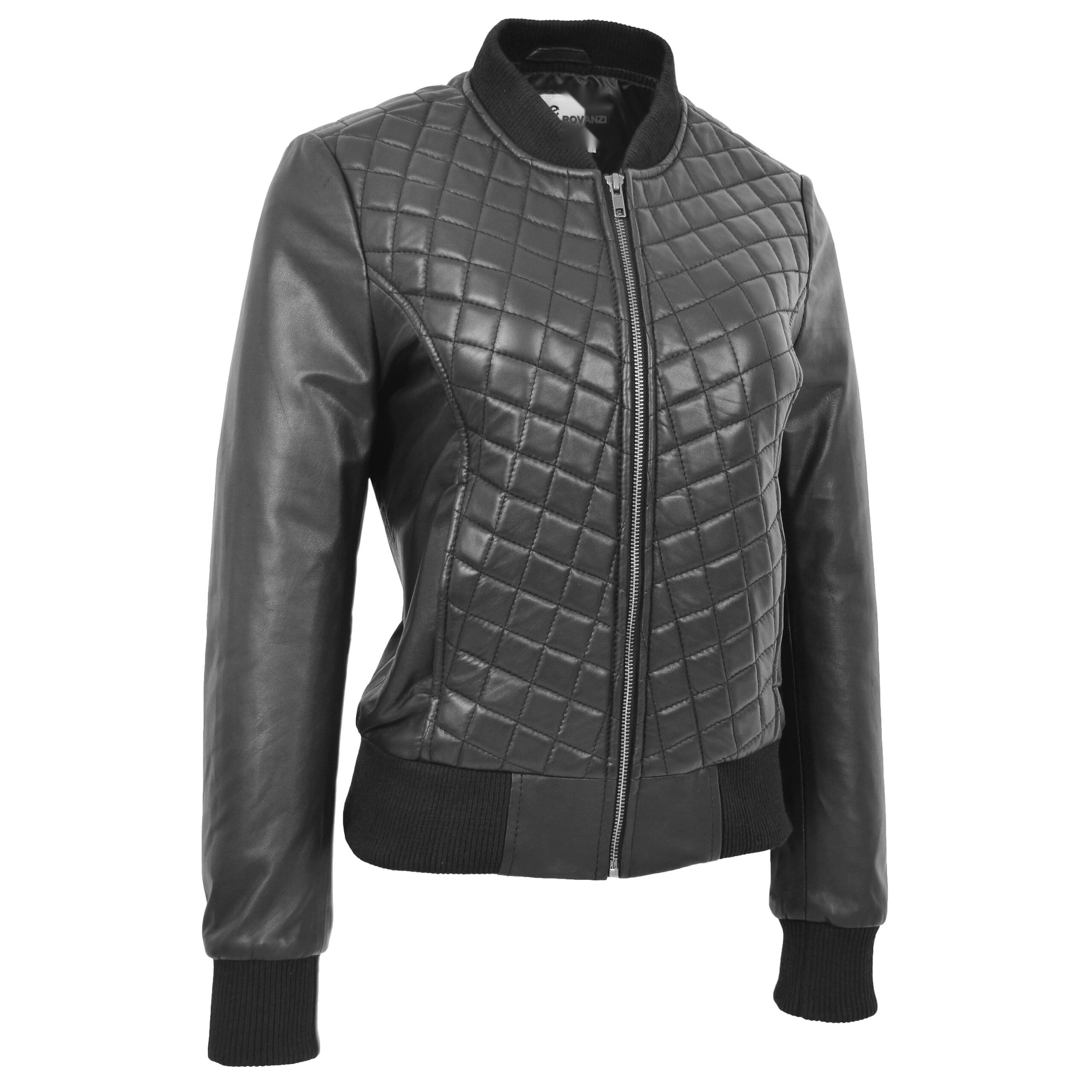 BUNERI Bomber Acolchada Sally de Cuero Negro Varsity - Imagen 4