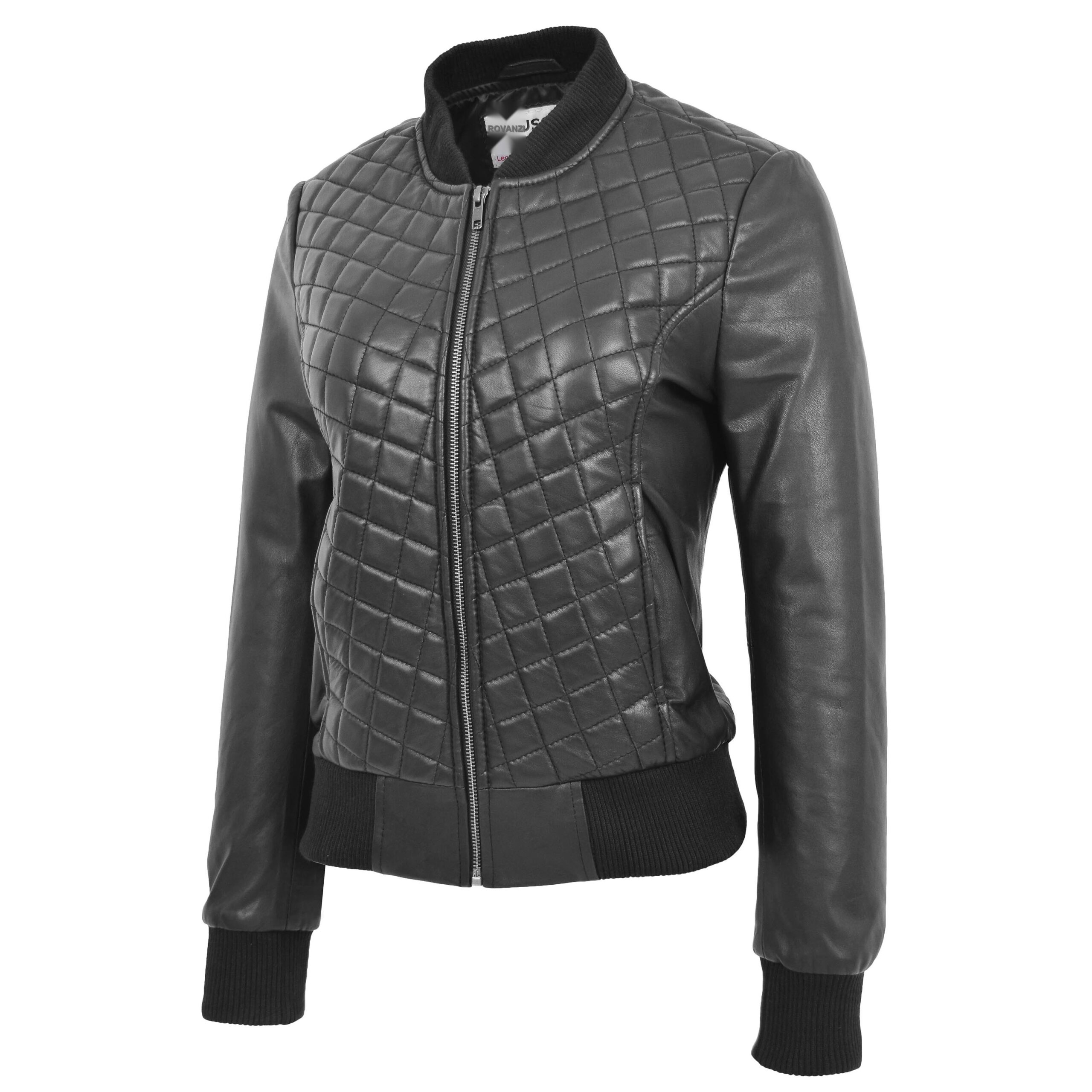 BUNERI Bomber Acolchada Sally de Cuero Negro Varsity - Imagen 5