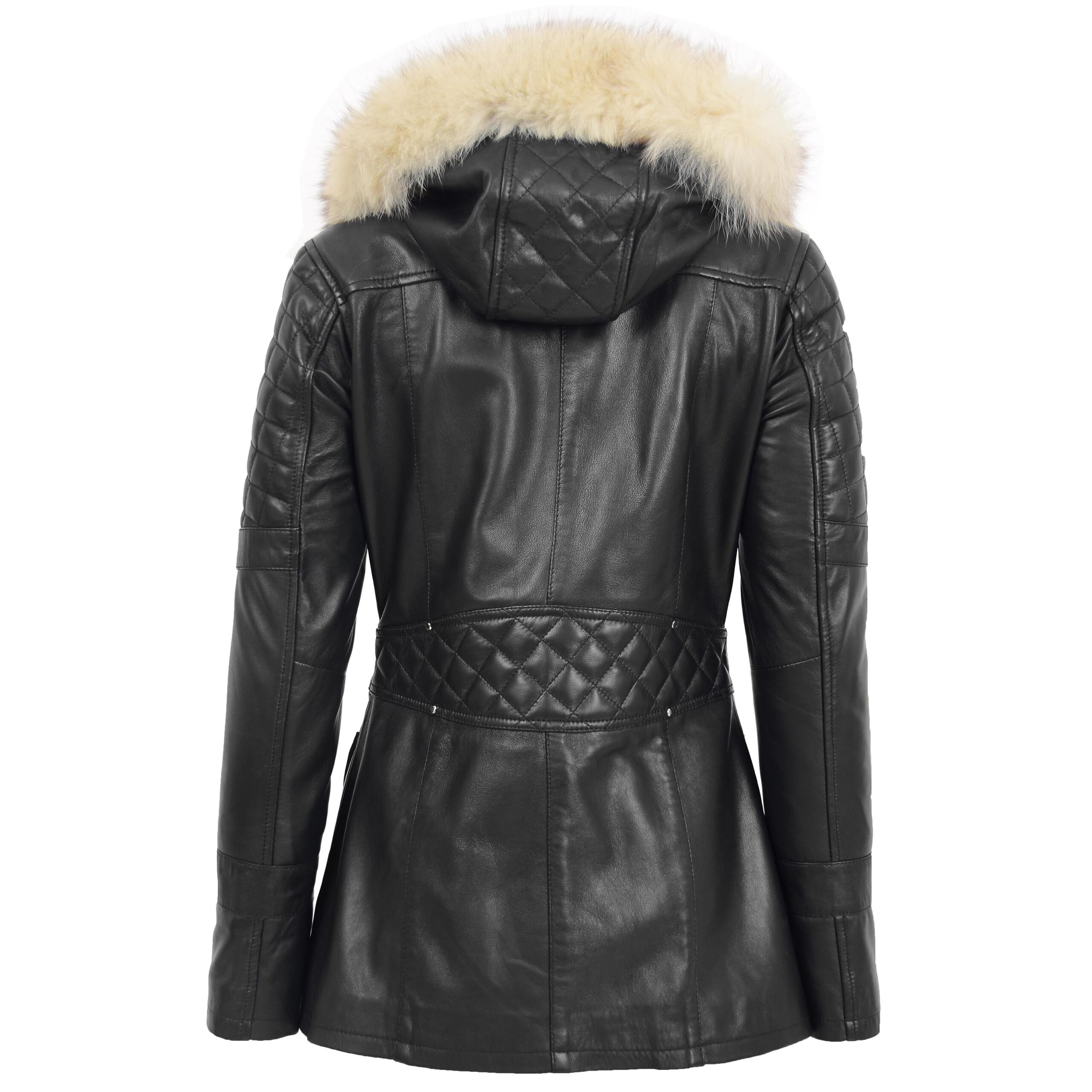 BUNERI Abrigo de Cuero Estilo Duffle Original para Mujer Negro - Imagen 2
