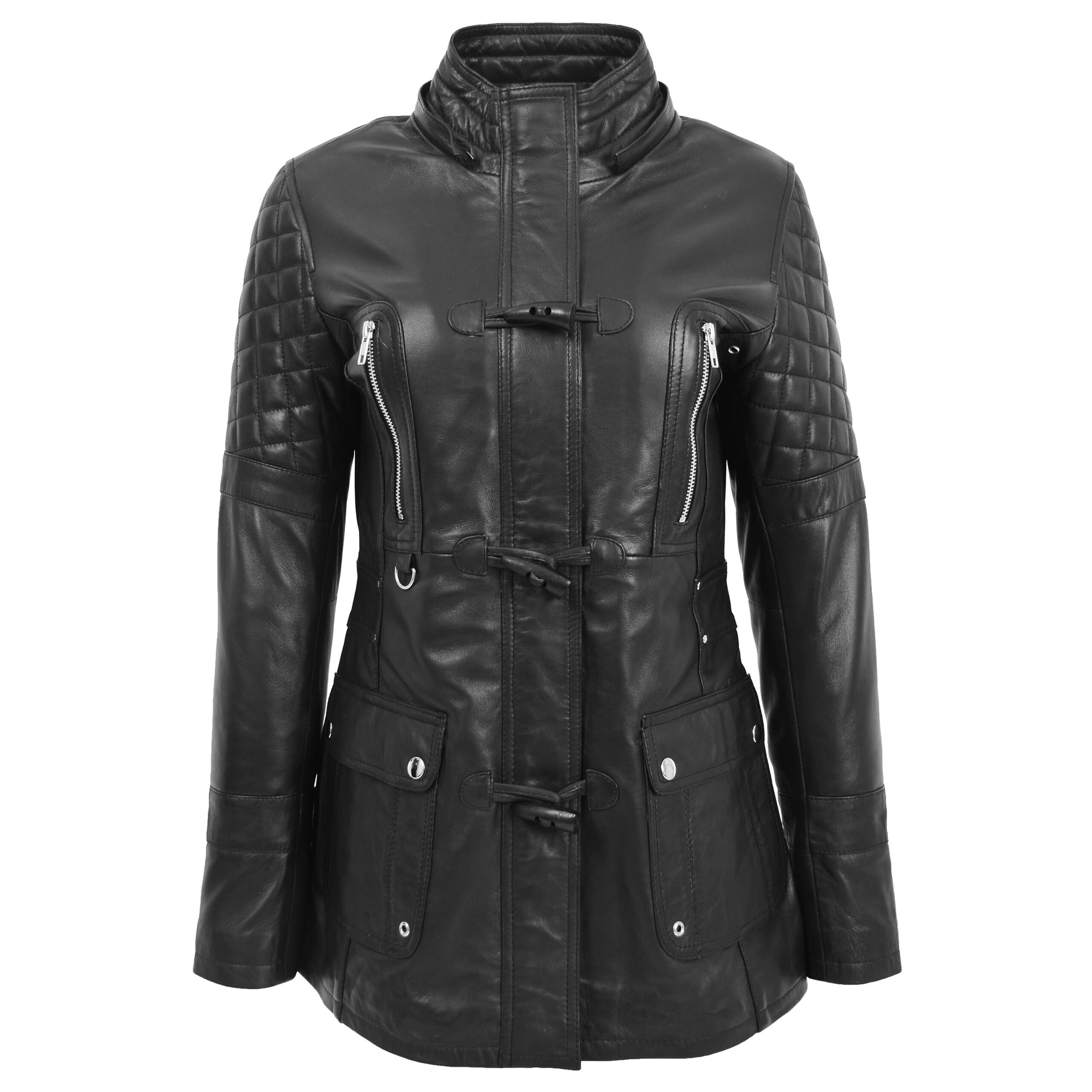 BUNERI Abrigo de Cuero Estilo Duffle Original para Mujer Negro - Imagen 3