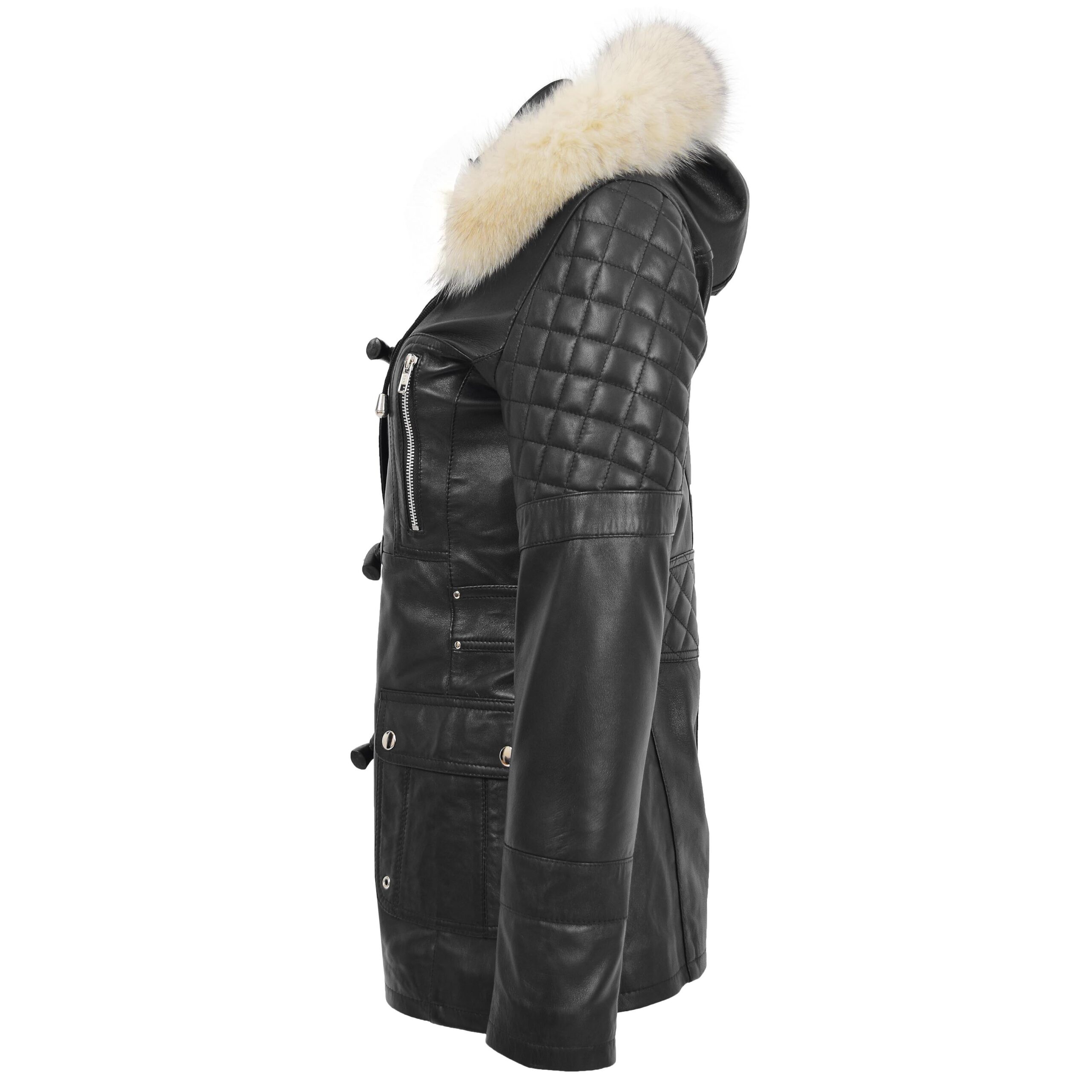 BUNERI Abrigo de Cuero Estilo Duffle Original para Mujer Negro - Imagen 5