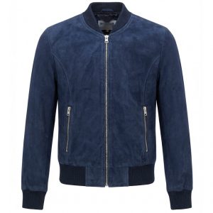 BUNERI Cazadora Bomber de Ante Azul para Mujer Estilo MA-1