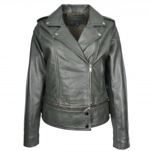 BUNERI Biker Cuero Bianca Verde 2-en-1 Estilo Cropped