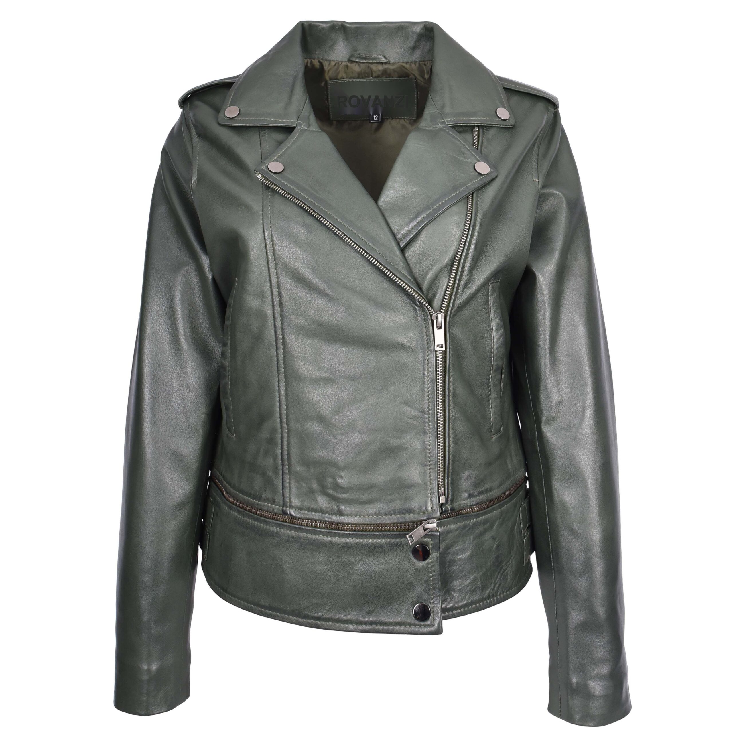 BUNERI Biker Cuero Bianca Verde 2-en-1 Estilo Cropped