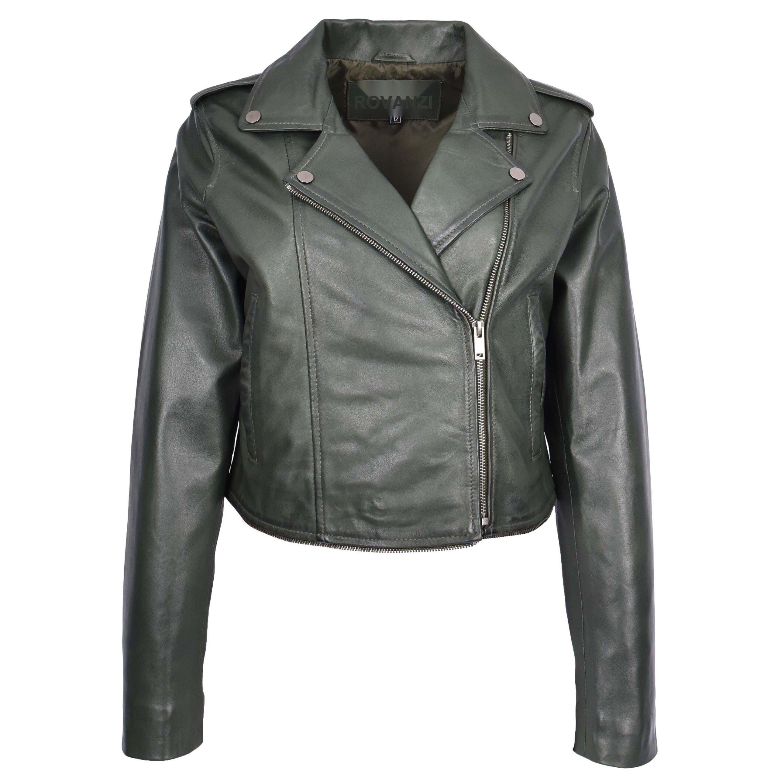 BUNERI Biker Cuero Bianca Verde 2-en-1 Estilo Cropped - Imagen 5