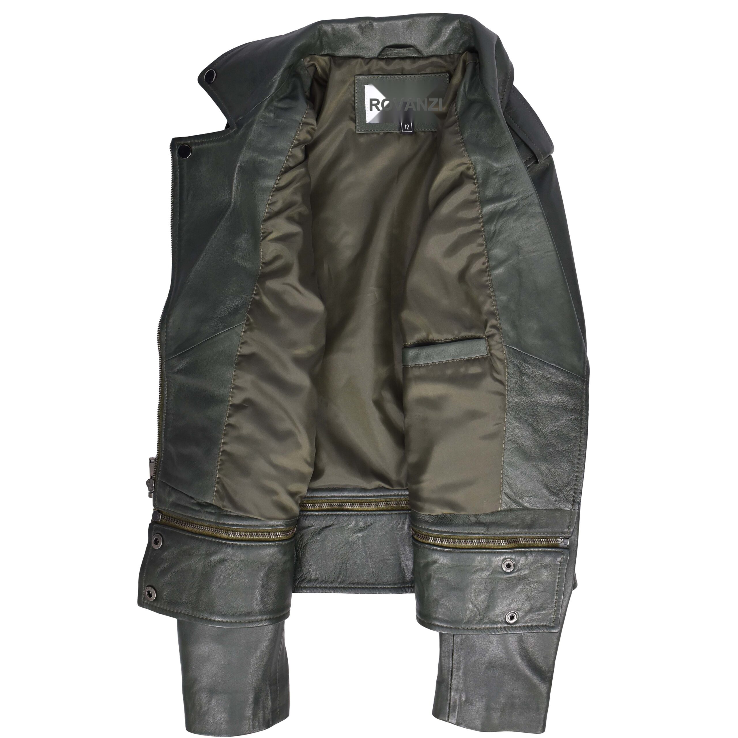 BUNERI Biker Cuero Bianca Verde 2-en-1 Estilo Cropped - Imagen 6