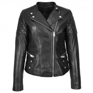BUNERI Biker Cuero Molly Negra Cremallera Cruzada Clásica