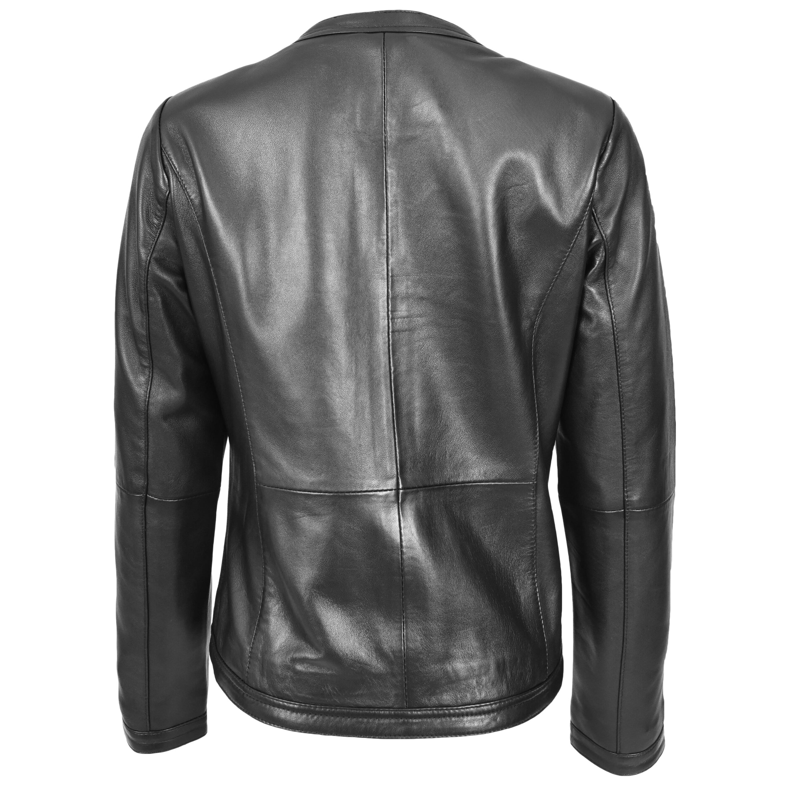 BUNERI Chaqueta de Cuero sin Cuello para Mujer Slim Fit Negra - Imagen 3