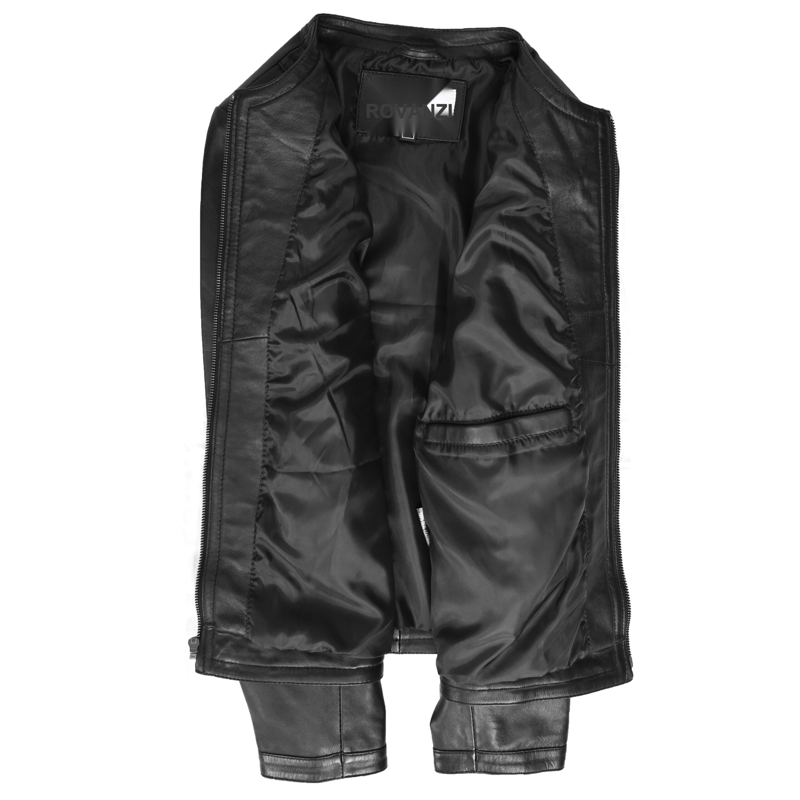 BUNERI Chaqueta de Cuero sin Cuello para Mujer Slim Fit Negra - Imagen 7