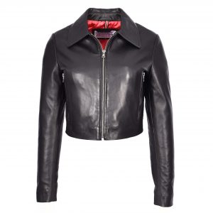 BUNERI Chaqueta Boléro Bustier de Cuero Corta para Mujer Negra