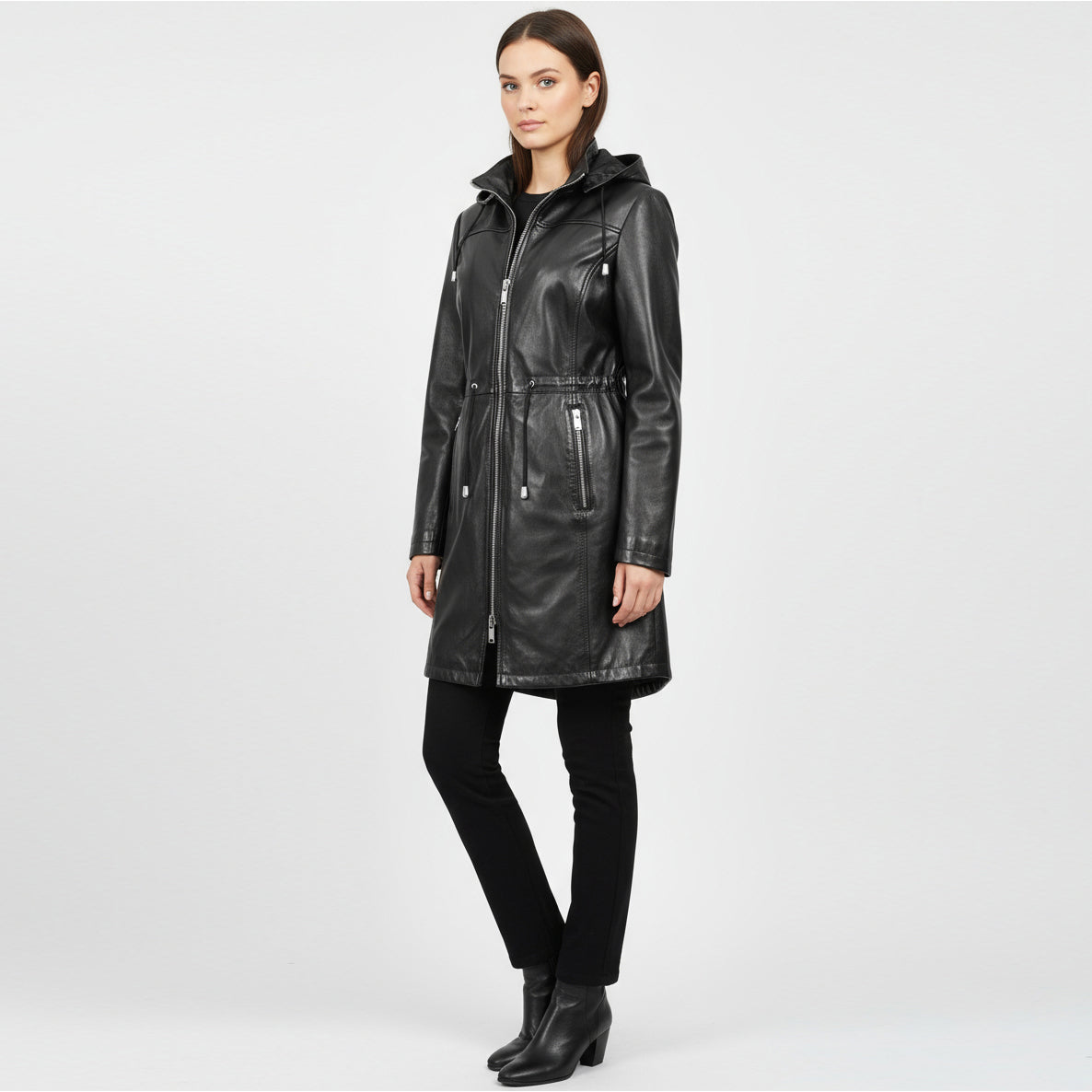 BUNERI Parka Cuero Real Tyra Negro con Capucha - Imagen 2