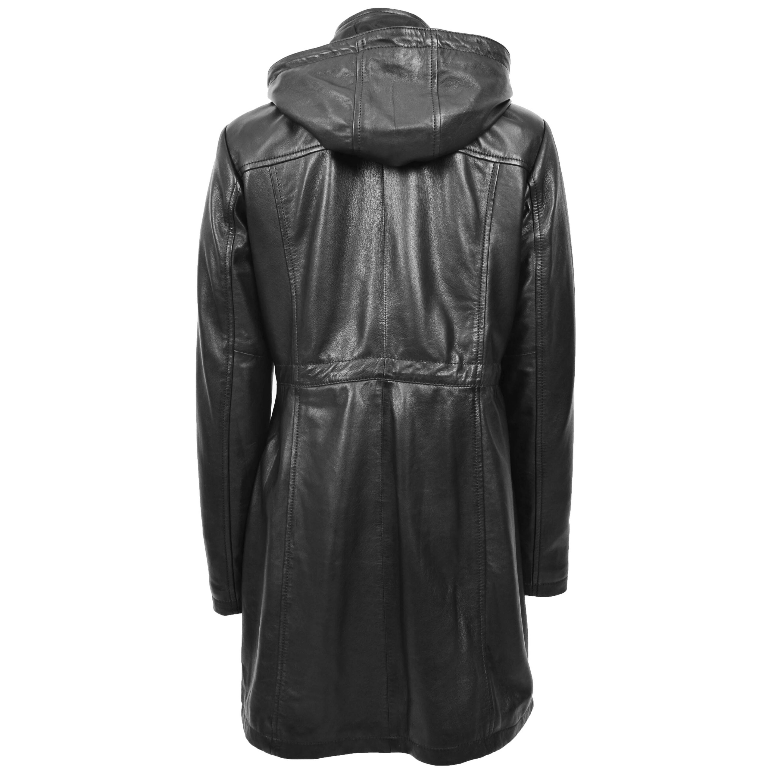 BUNERI Parka Cuero Real Tyra Negro con Capucha - Imagen 3