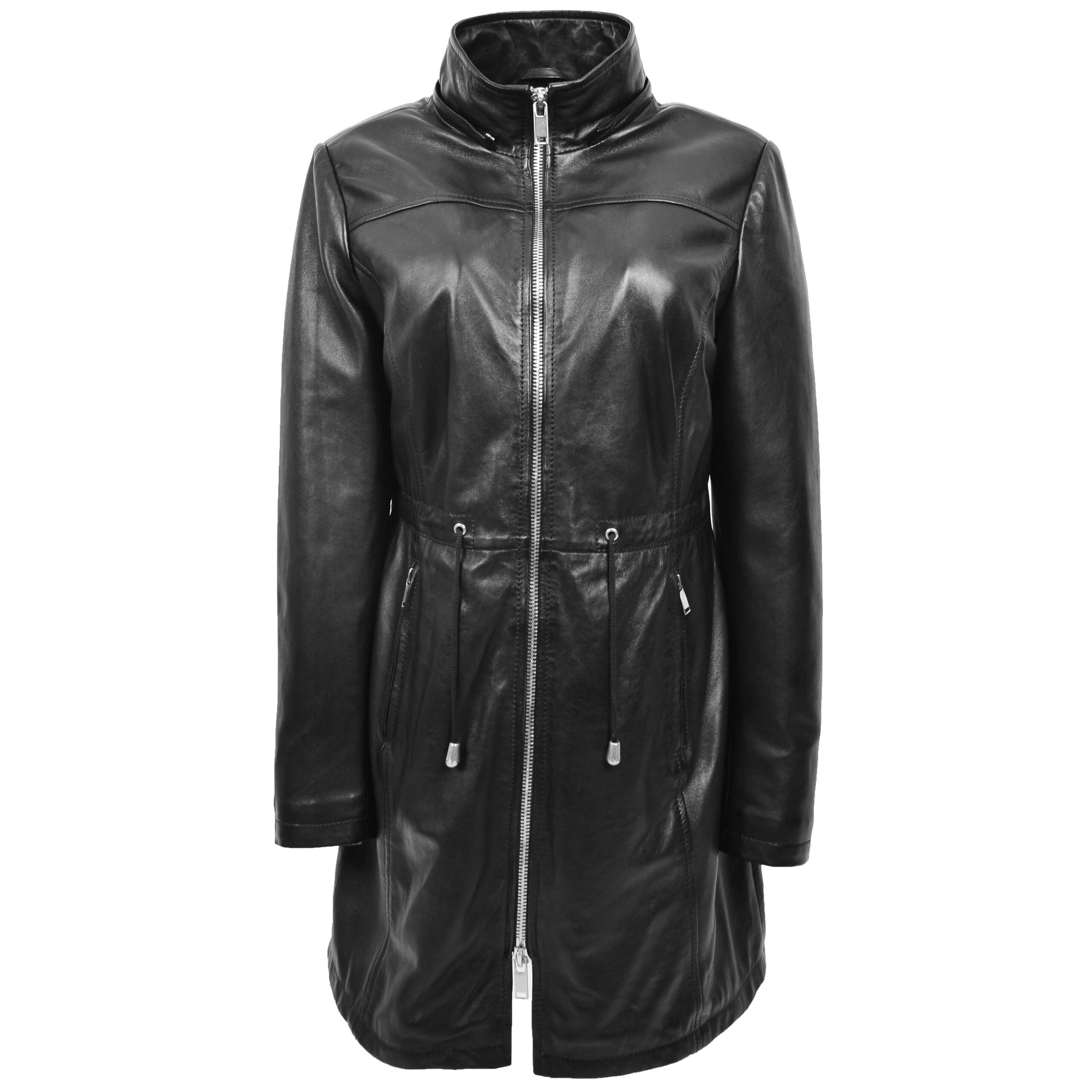 BUNERI Parka Cuero Real Tyra Negro con Capucha - Imagen 4