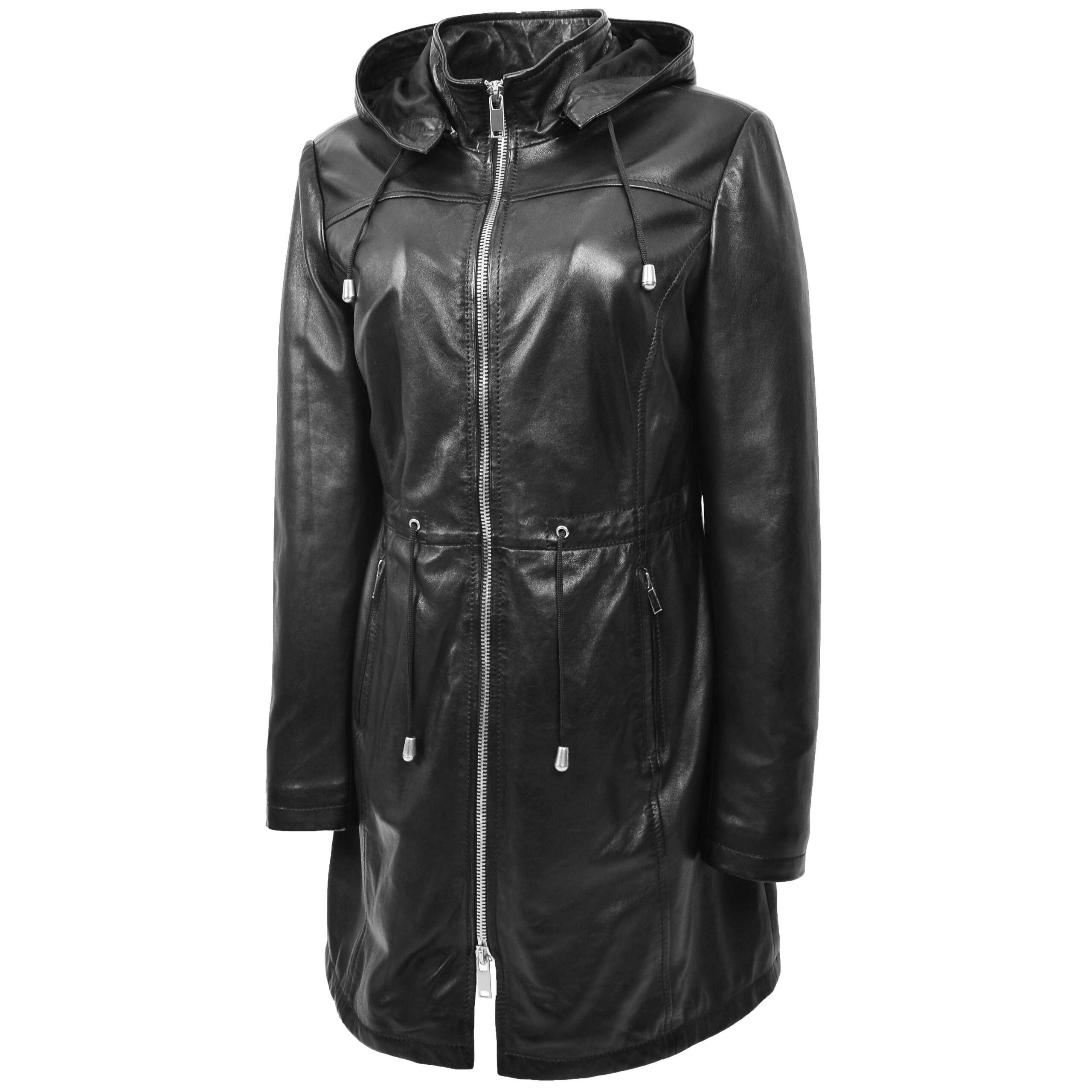 BUNERI Parka Cuero Real Tyra Negro con Capucha - Imagen 5