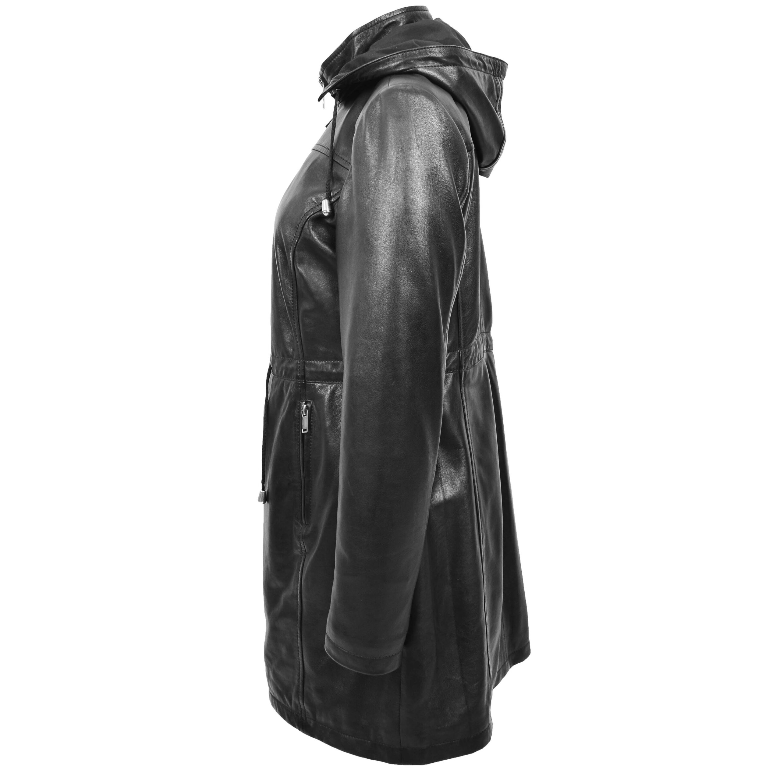 BUNERI Parka Cuero Real Tyra Negro con Capucha - Imagen 6