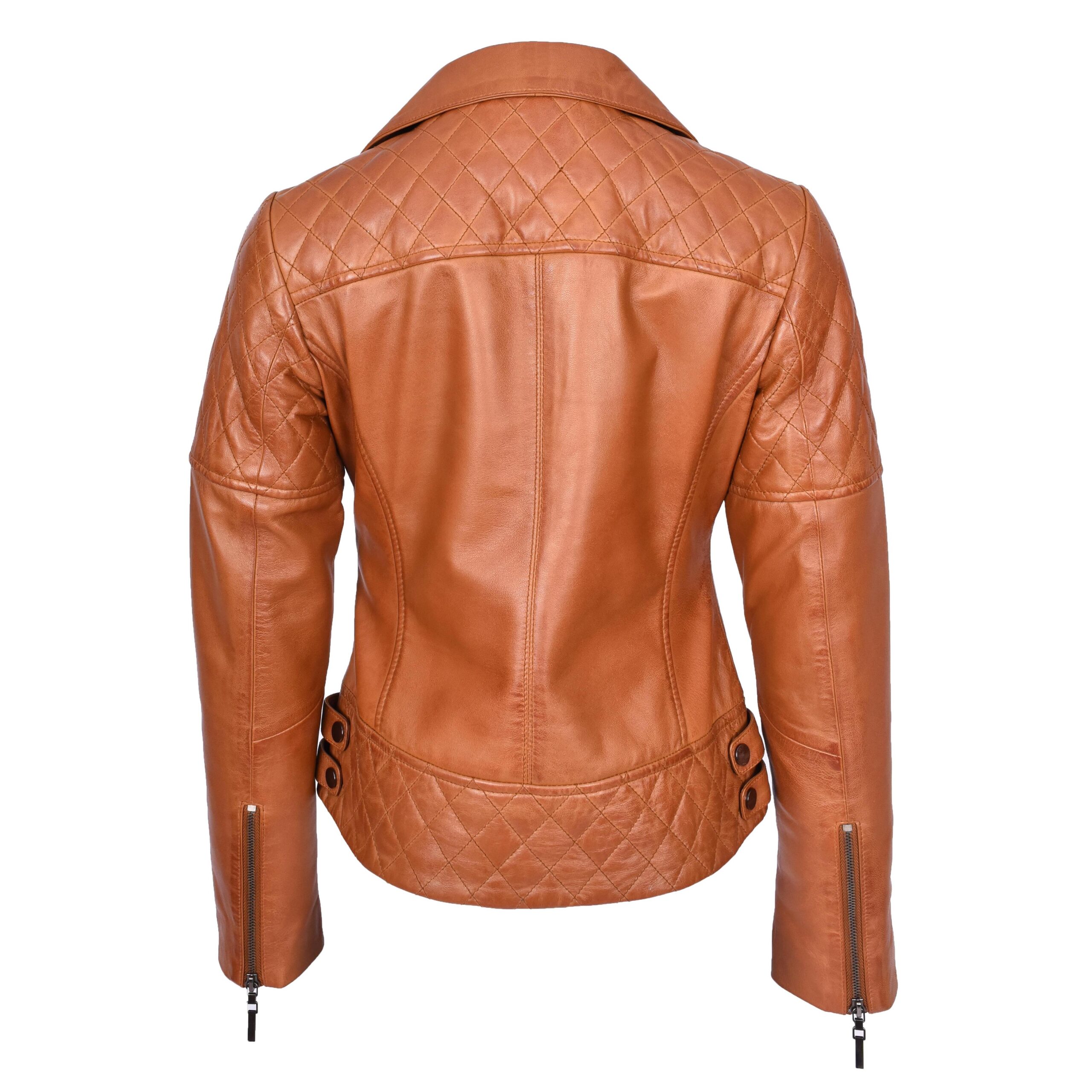 BUNERI Chaqueta de Cuero Biker Tan para Mujer con Detalles Acolchados - Imagen 2