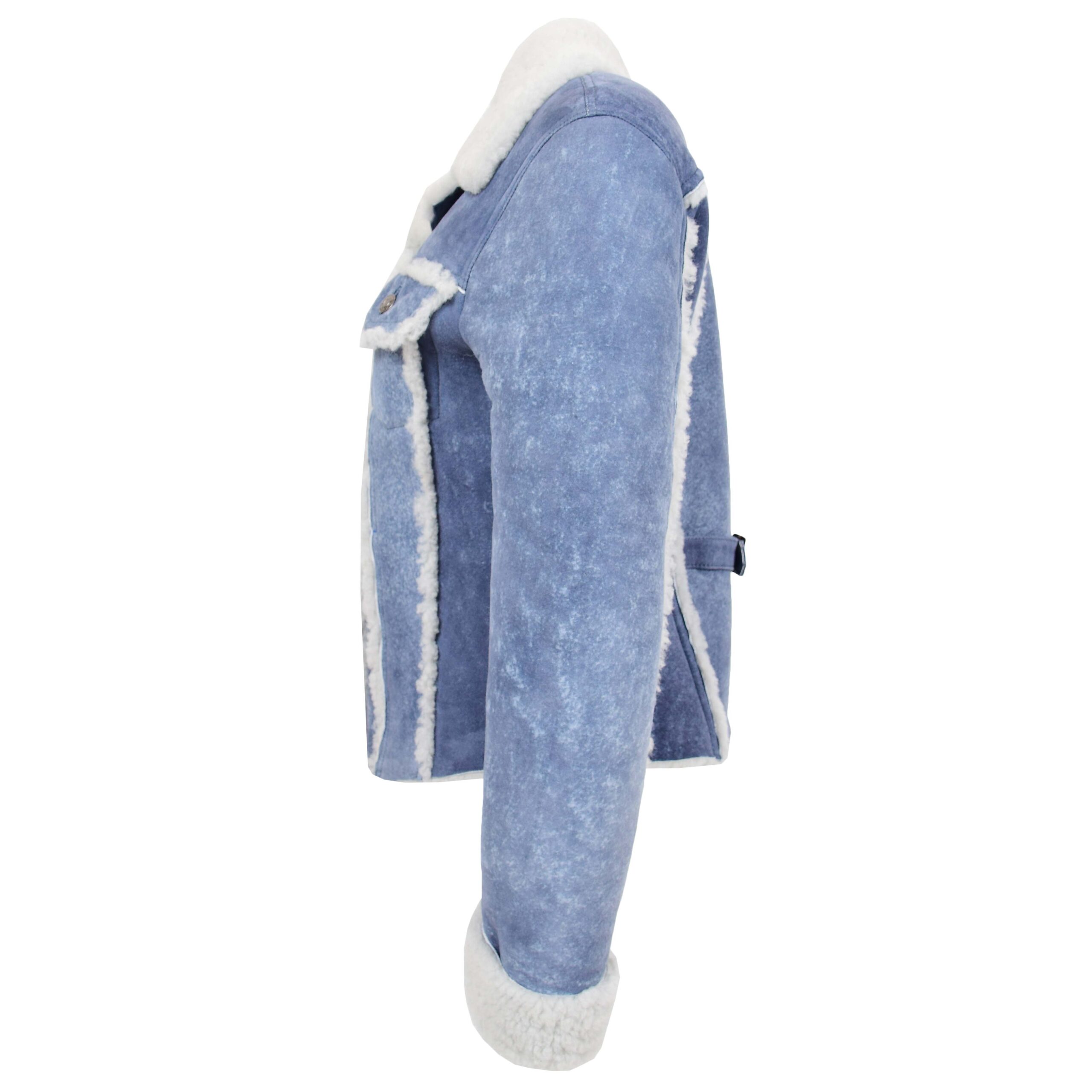BUNERI Chaqueta Mujer Piel de Oveja Real Trucker Azul Denim - Imagen 5