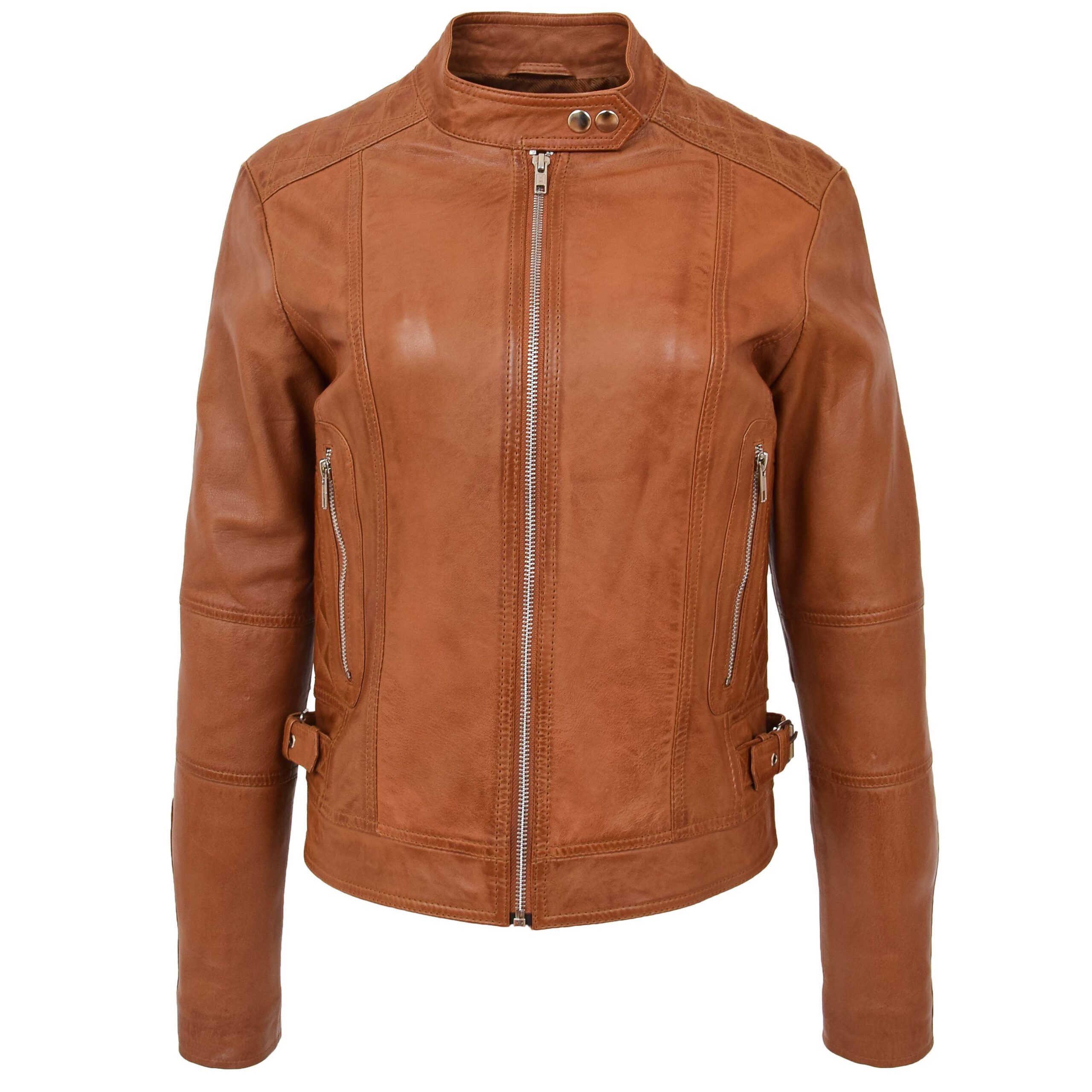 BUNERI Biker Ruby Tan de Cuero Suave Casual Zip