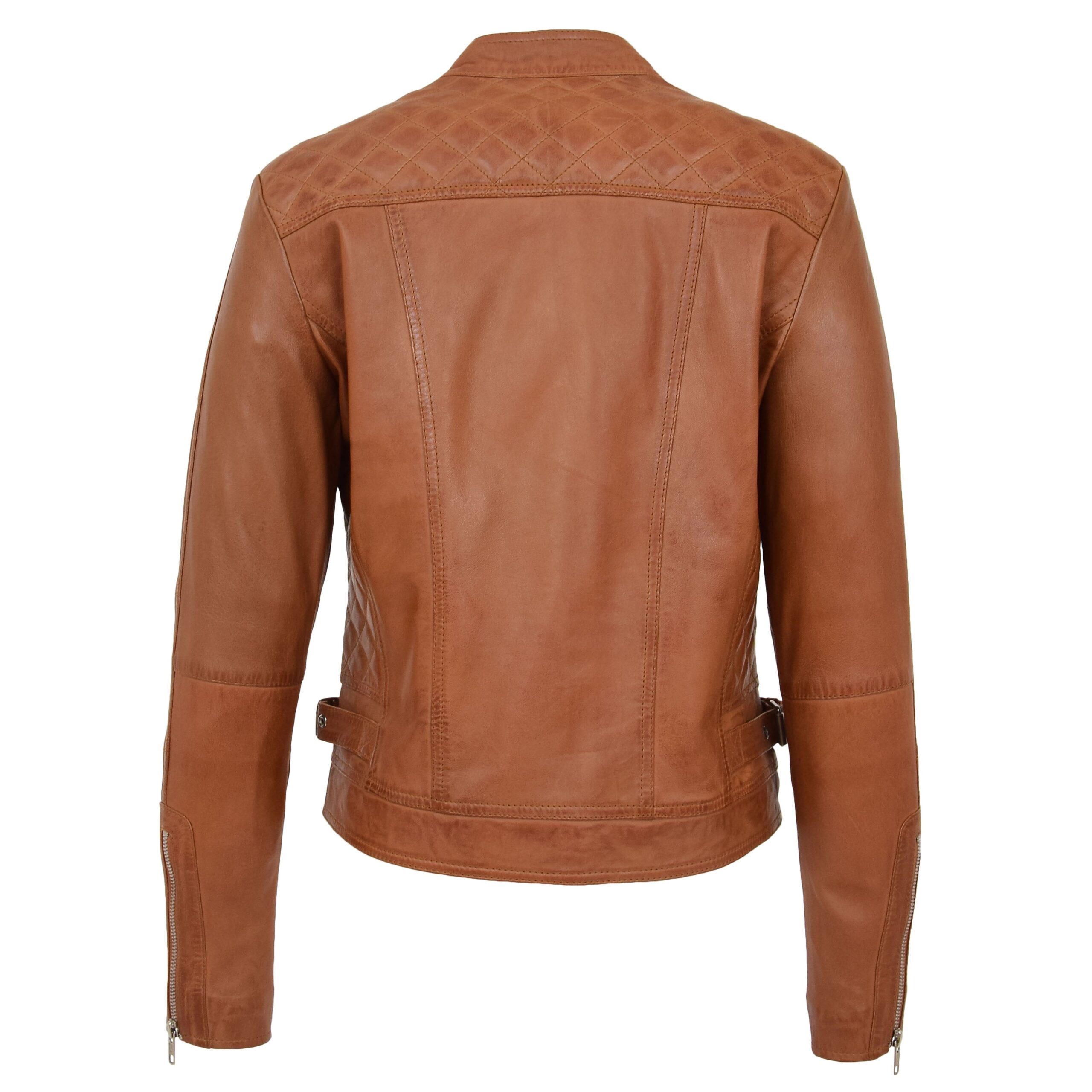 BUNERI Biker Ruby Tan de Cuero Suave Casual Zip - Imagen 7